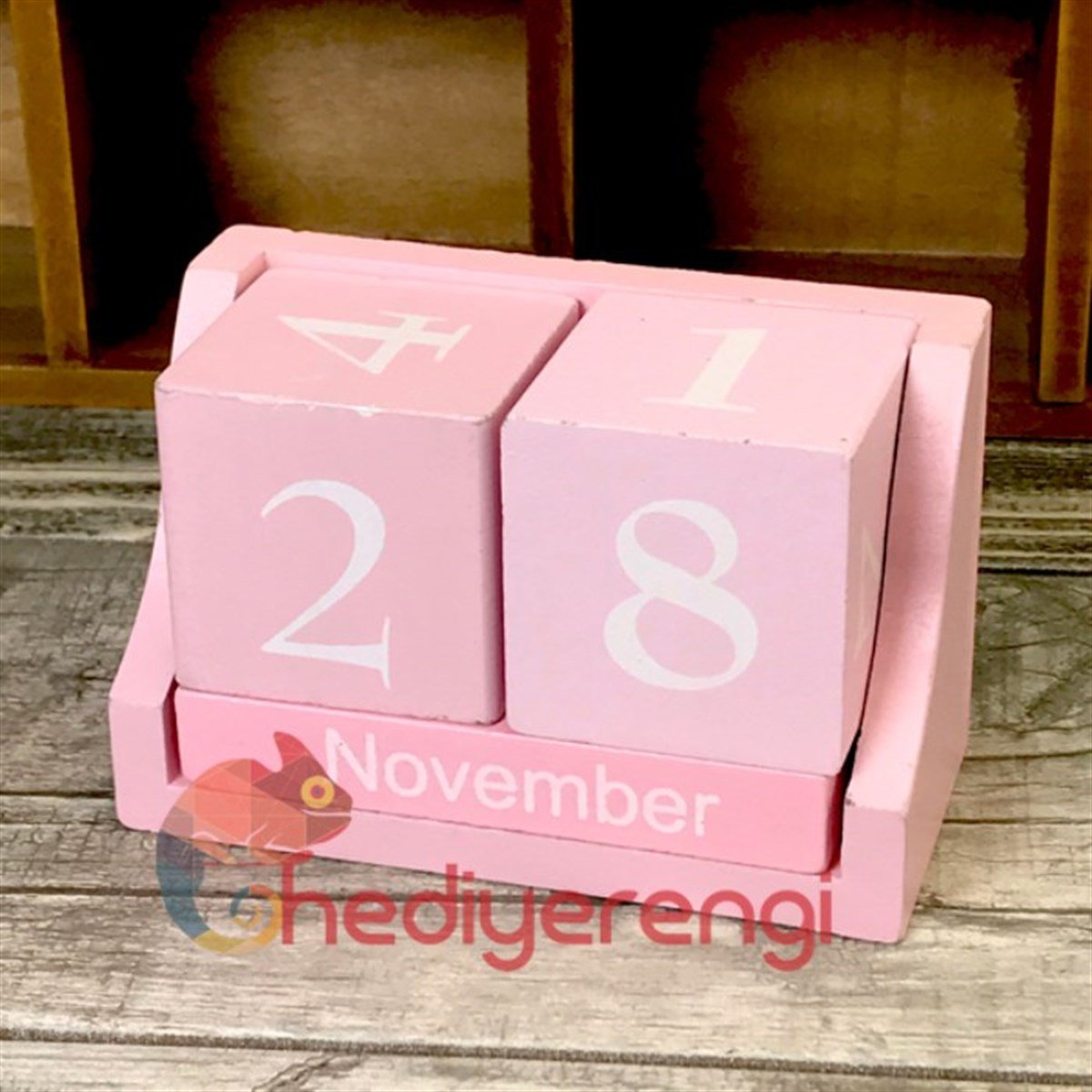 Masa Üstü Kendin Yap Ahşap Takvim​ Pembe