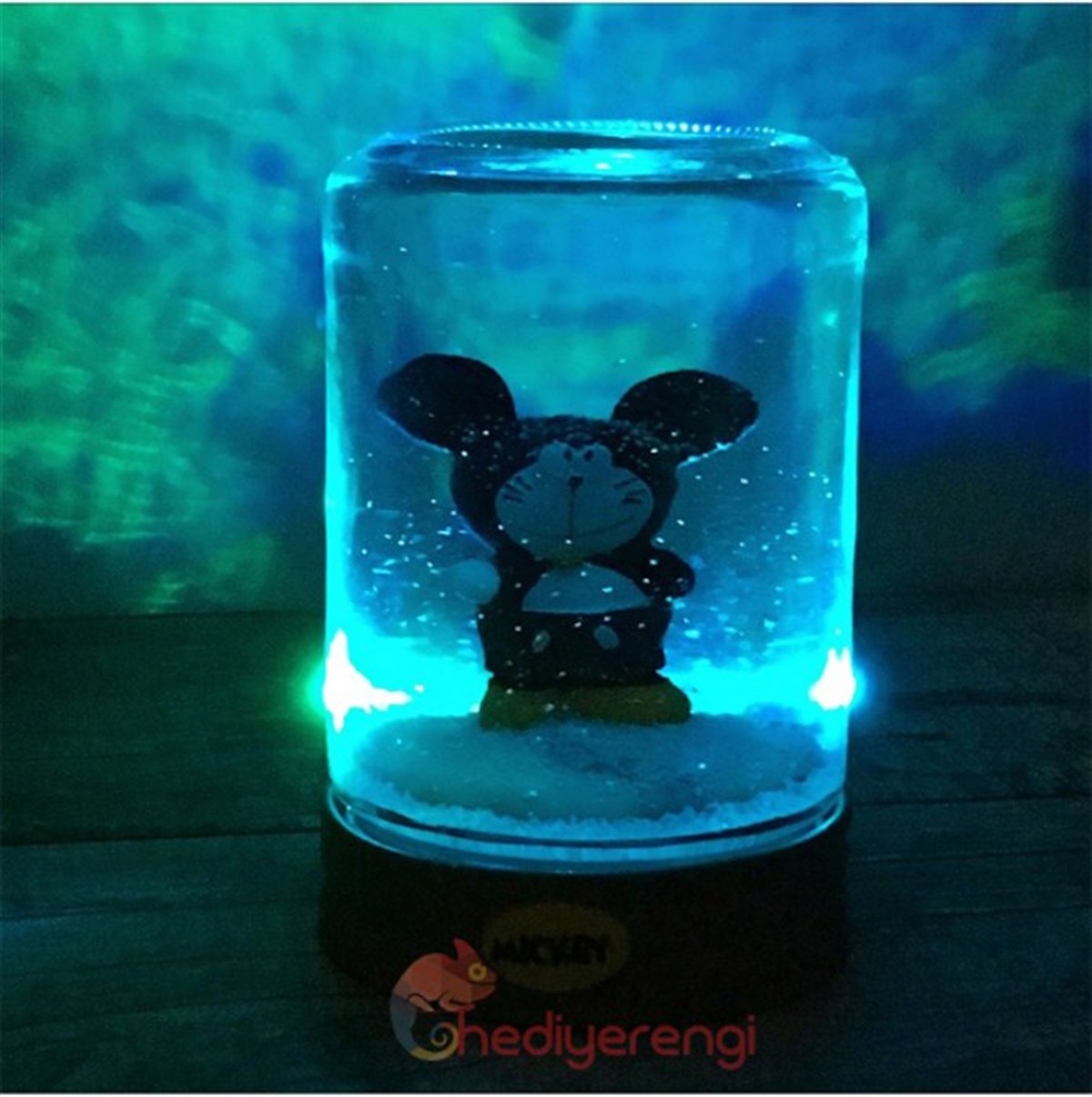 Mickey Mouse Temalı Şişe Tasarımlı Işıklı Su Küresi ve Biblo
