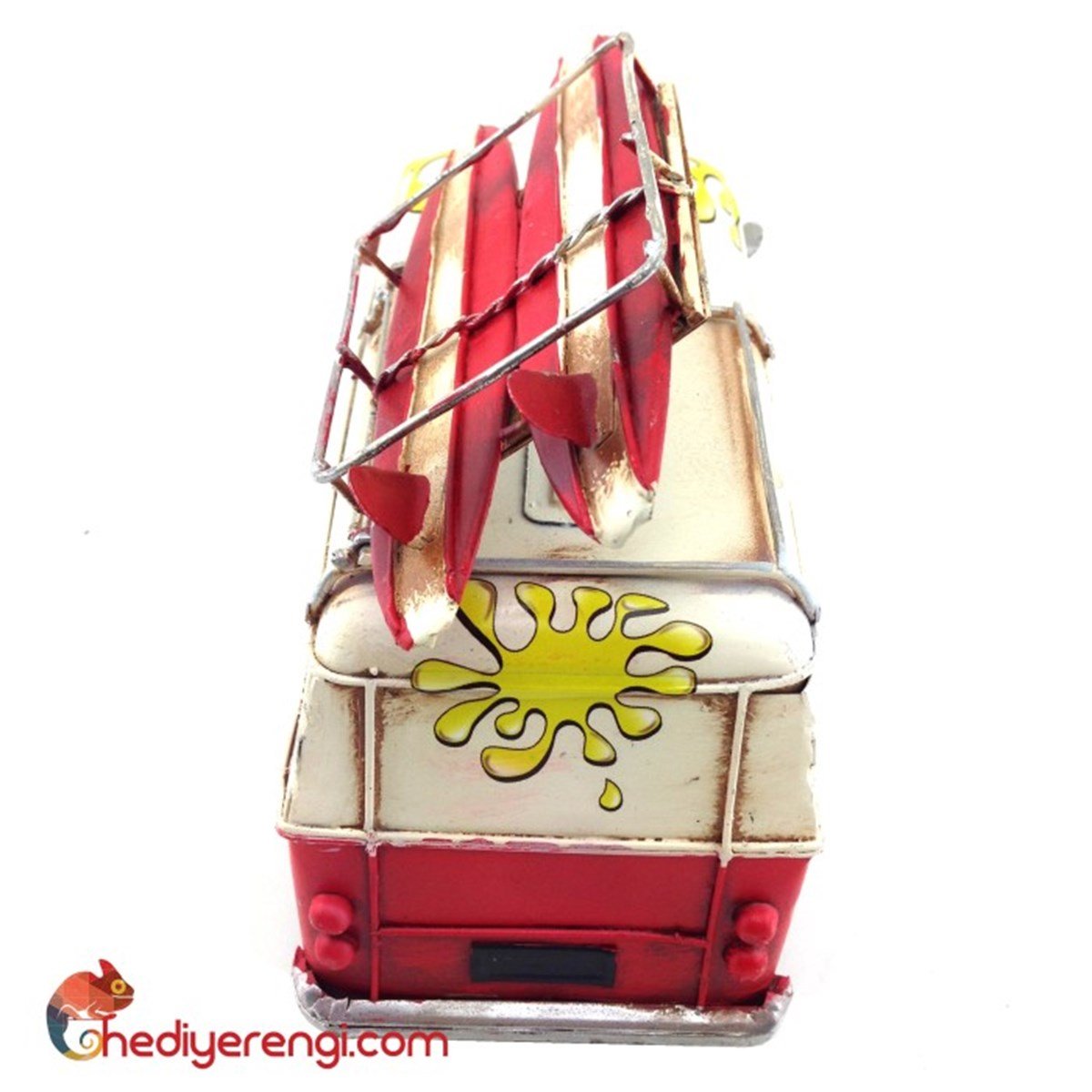 Nostaljik Metal Desenli Vosvos Minibüs Karavan Kumbara Kırmızı