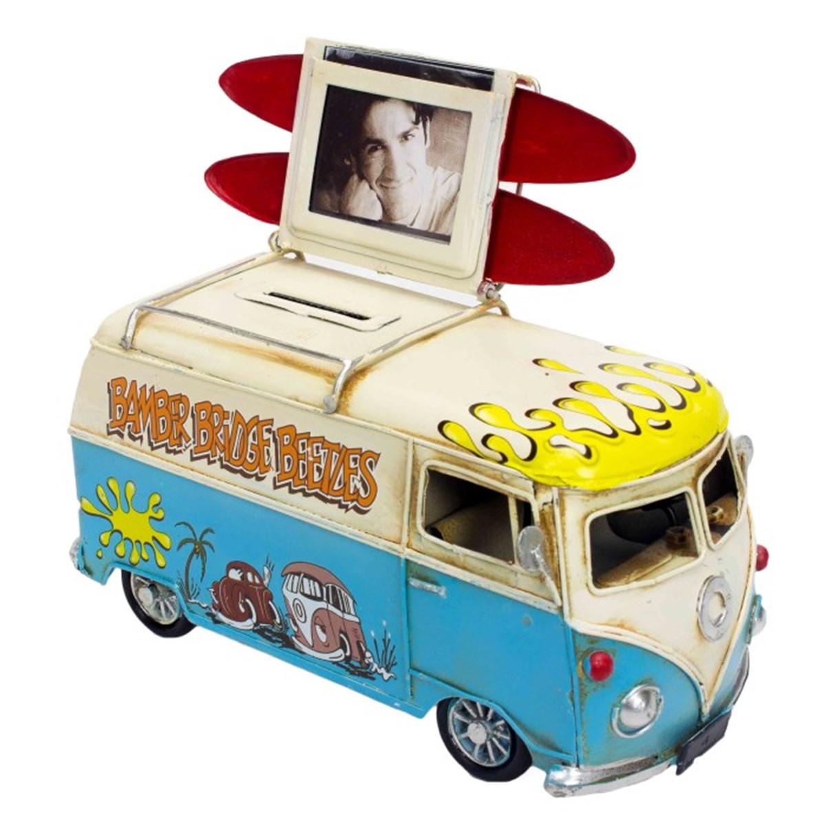 Nostaljik Metal Desenli Vosvos Minibüs Karavan Kumbara Mavi