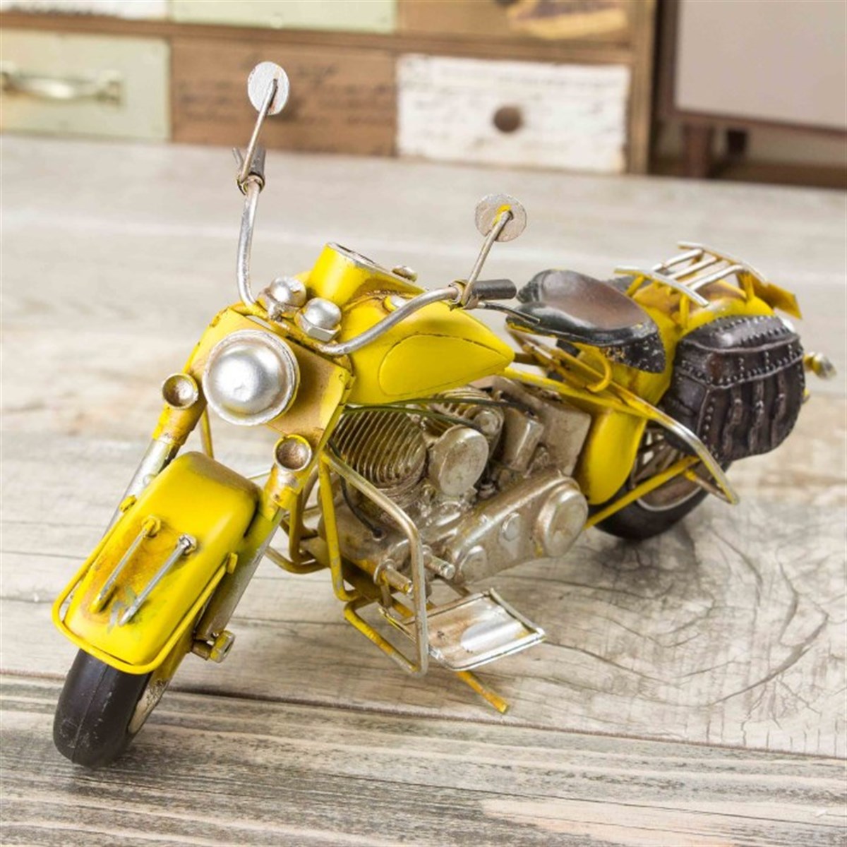 Nostaljik Metal Motorsiklet Büyük Boy Sarı