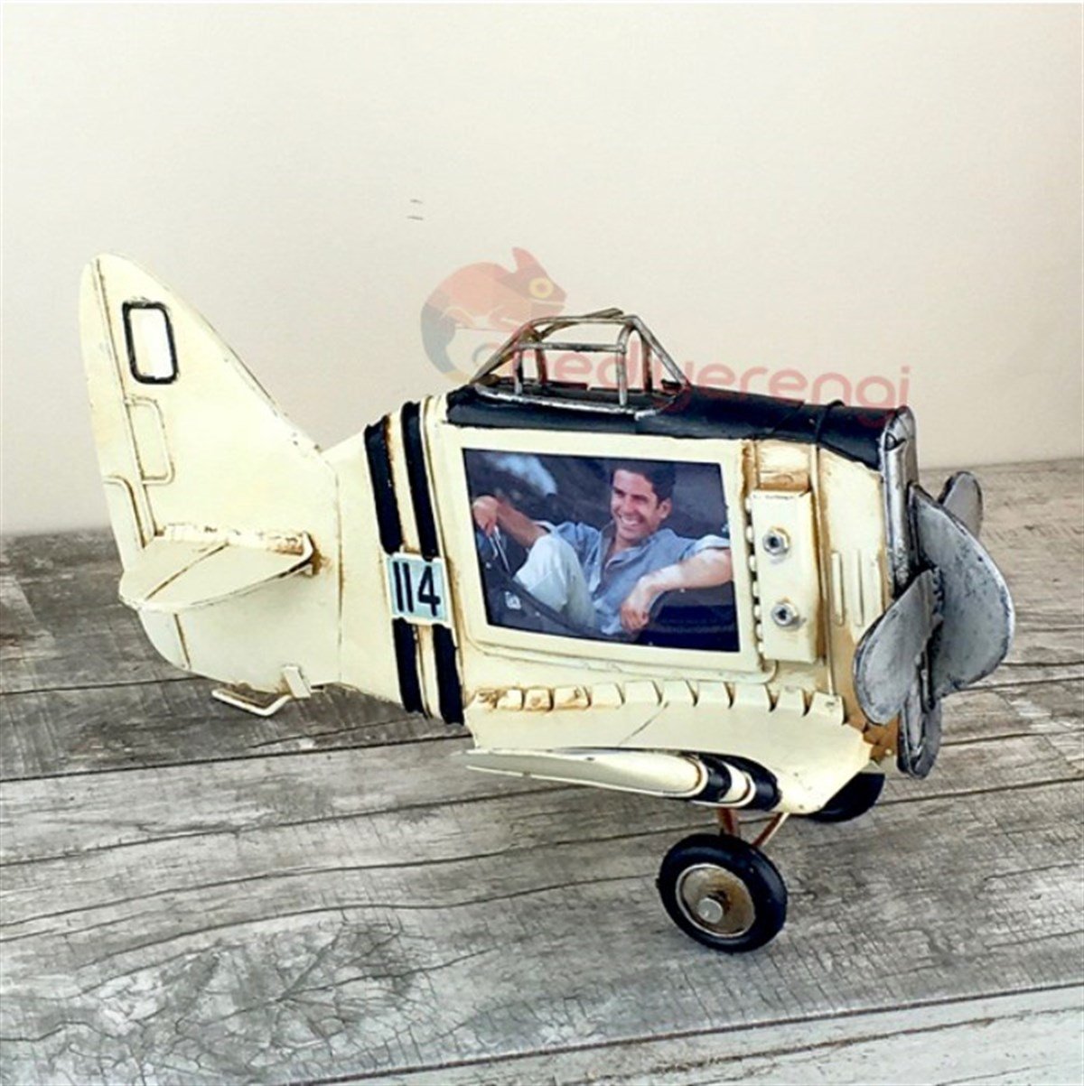 Nostaljik Metal Planör Maketi Resim Çerçeveli Büyük Boy (M5426)