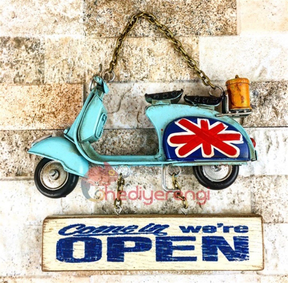 Nostaljik Metal Scooter Open - Close Kapı Askısı