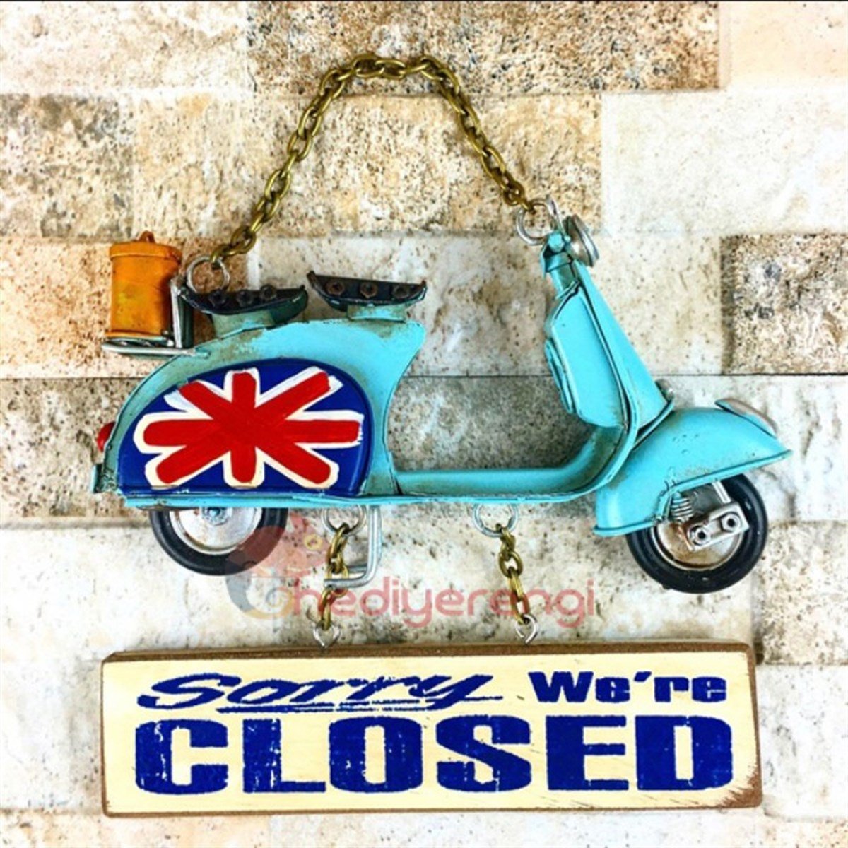 Nostaljik Metal Scooter Open - Close Kapı Askısı