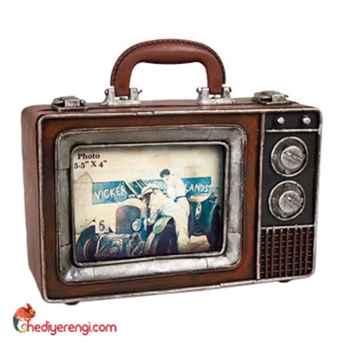 Nostaljik Metal Tv Tasarımlı Bavul Resim Çerçevesi ve Saklama Kutusu