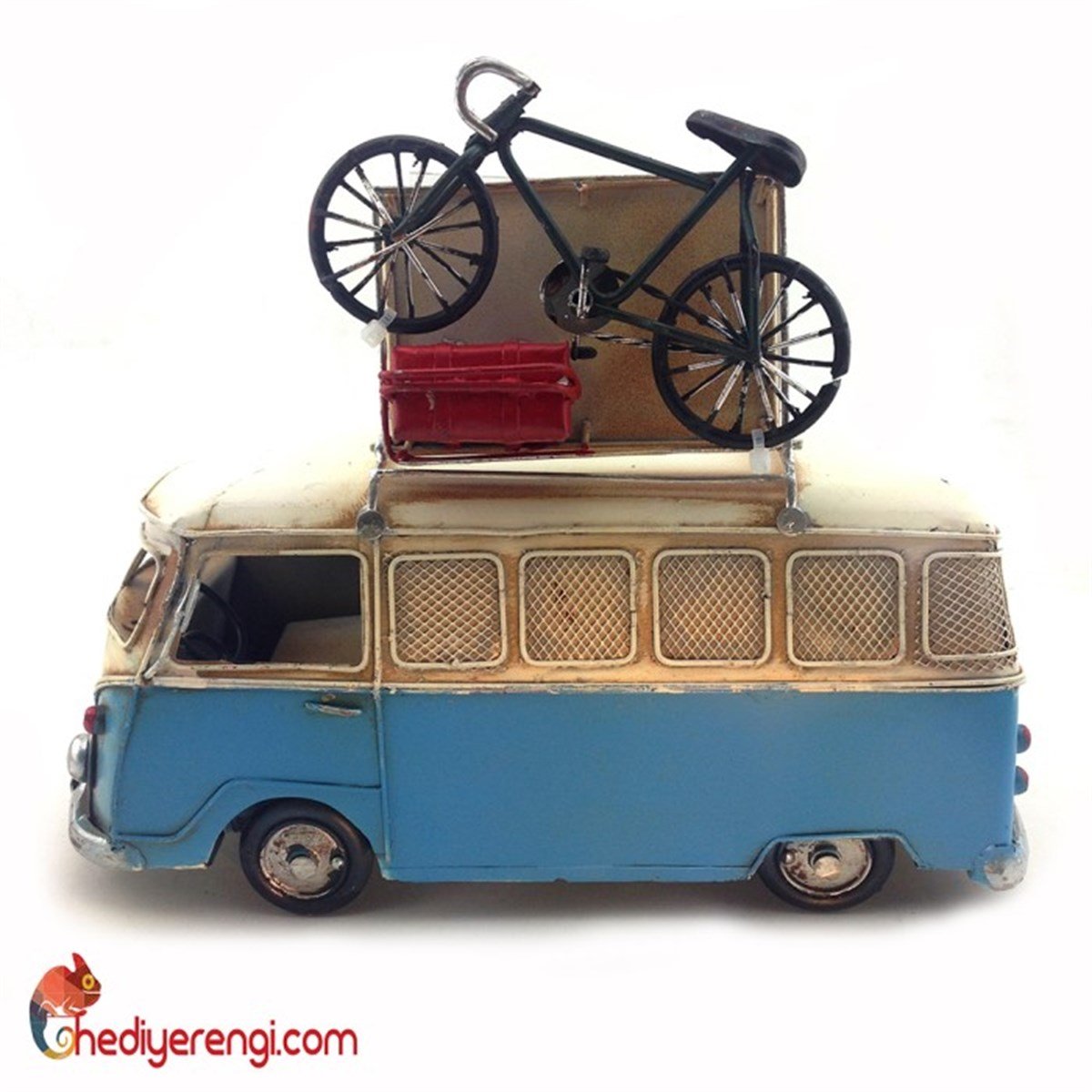 Nostaljik Metal Vosvos Minibüs Mavi Bisikletli Büyük Boy