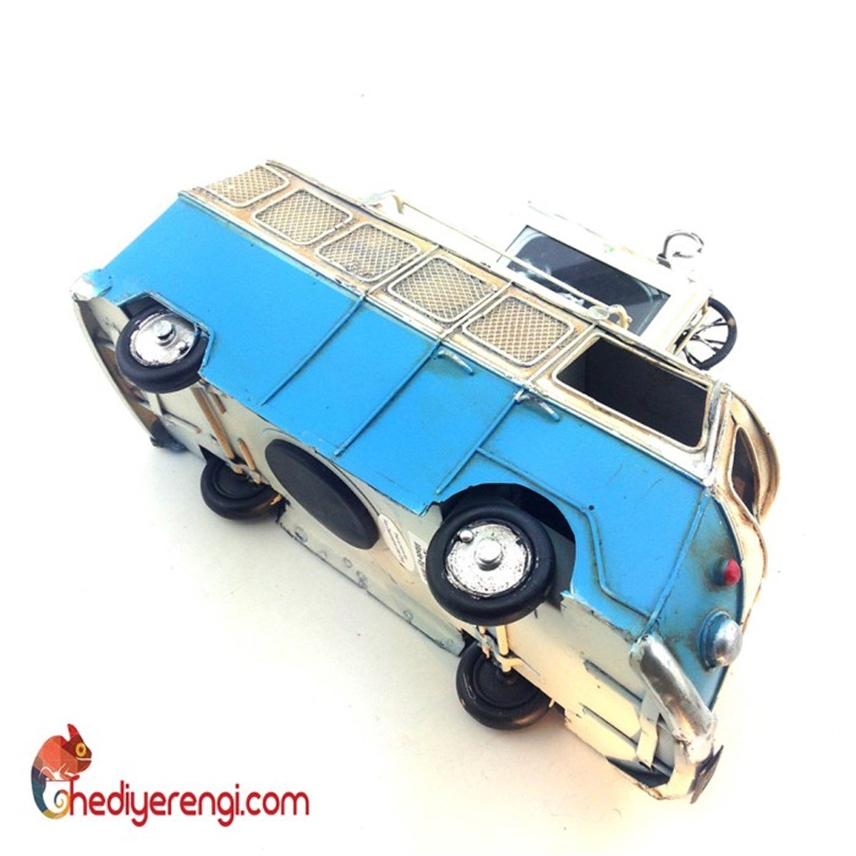 Nostaljik Metal Vosvos Minibüs Mavi Bisikletli Büyük Boy