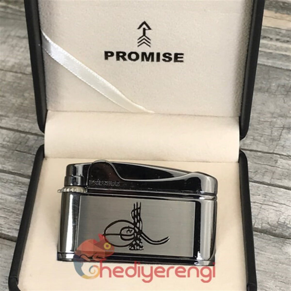 Osmanlı Tuğrası İşlemeli Promise Markalı Metal Çakmak Füme