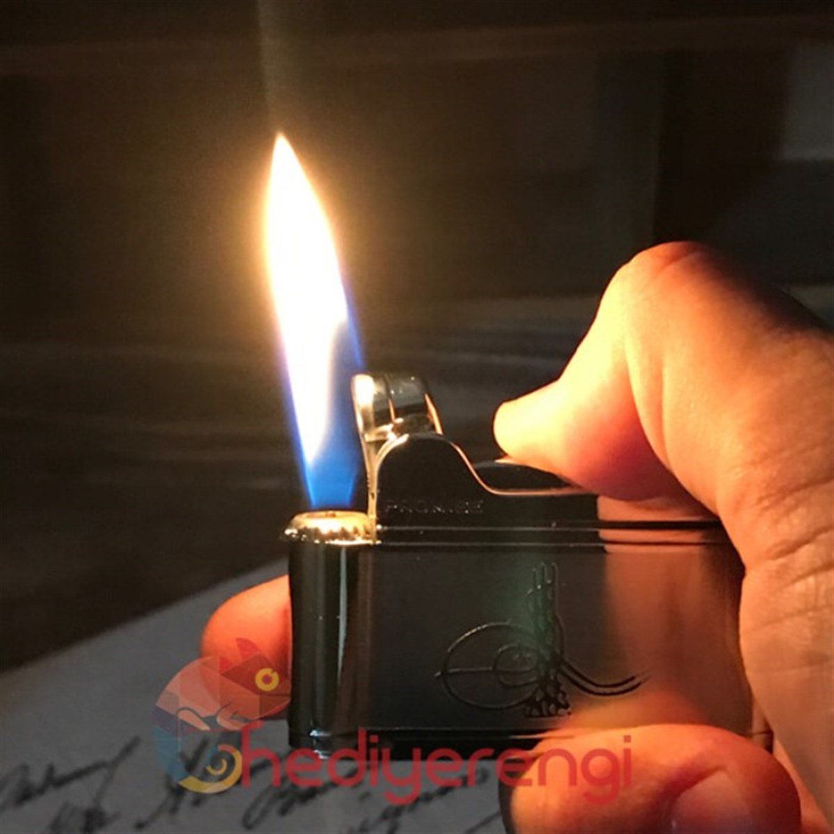 Osmanlı Tuğrası İşlemeli Promise Markalı Metal Çakmak Gold