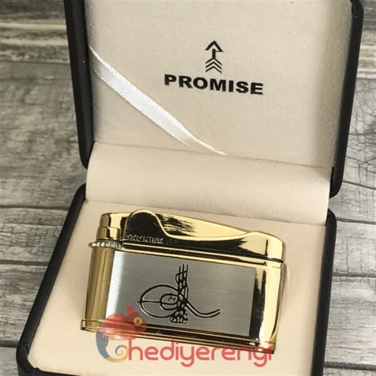 Osmanlı Tuğrası İşlemeli Promise Markalı Metal Çakmak Gold