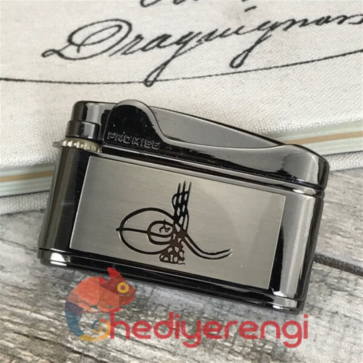 Osmanlı Tuğrası İşlemeli Promise Markalı Metal Çakmak Füme