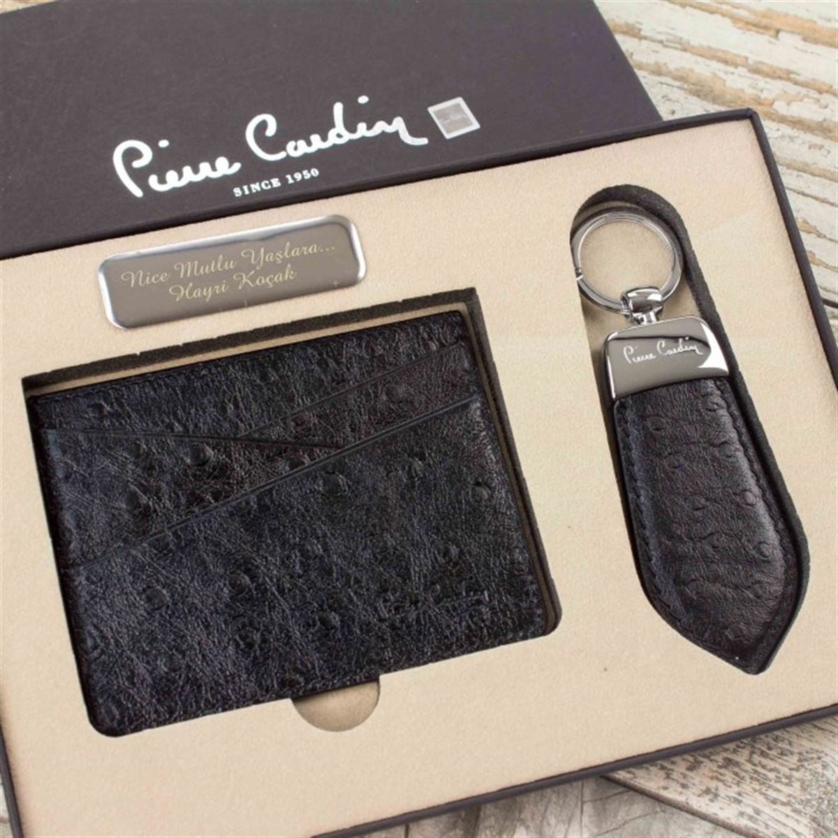 Pierre Cardin Exclusive Deri Kartlık ve Anahtarlık Seti İsme Özel Koyu Kahve 