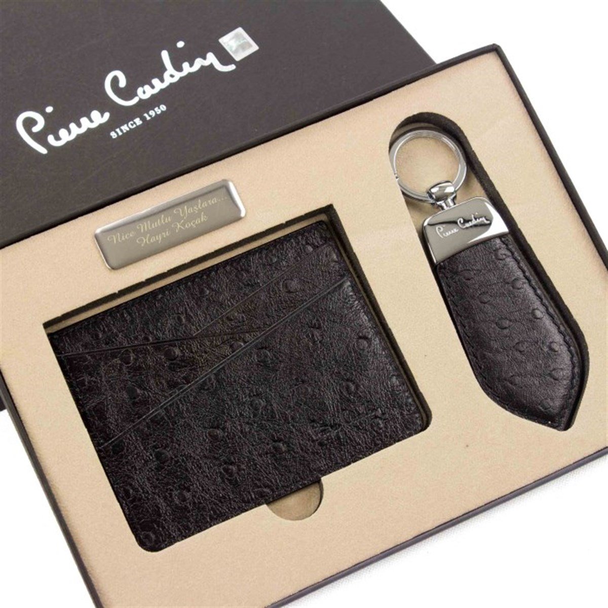 Pierre Cardin Exclusive Deri Kartlık ve Anahtarlık Seti İsme Özel Koyu Kahve 