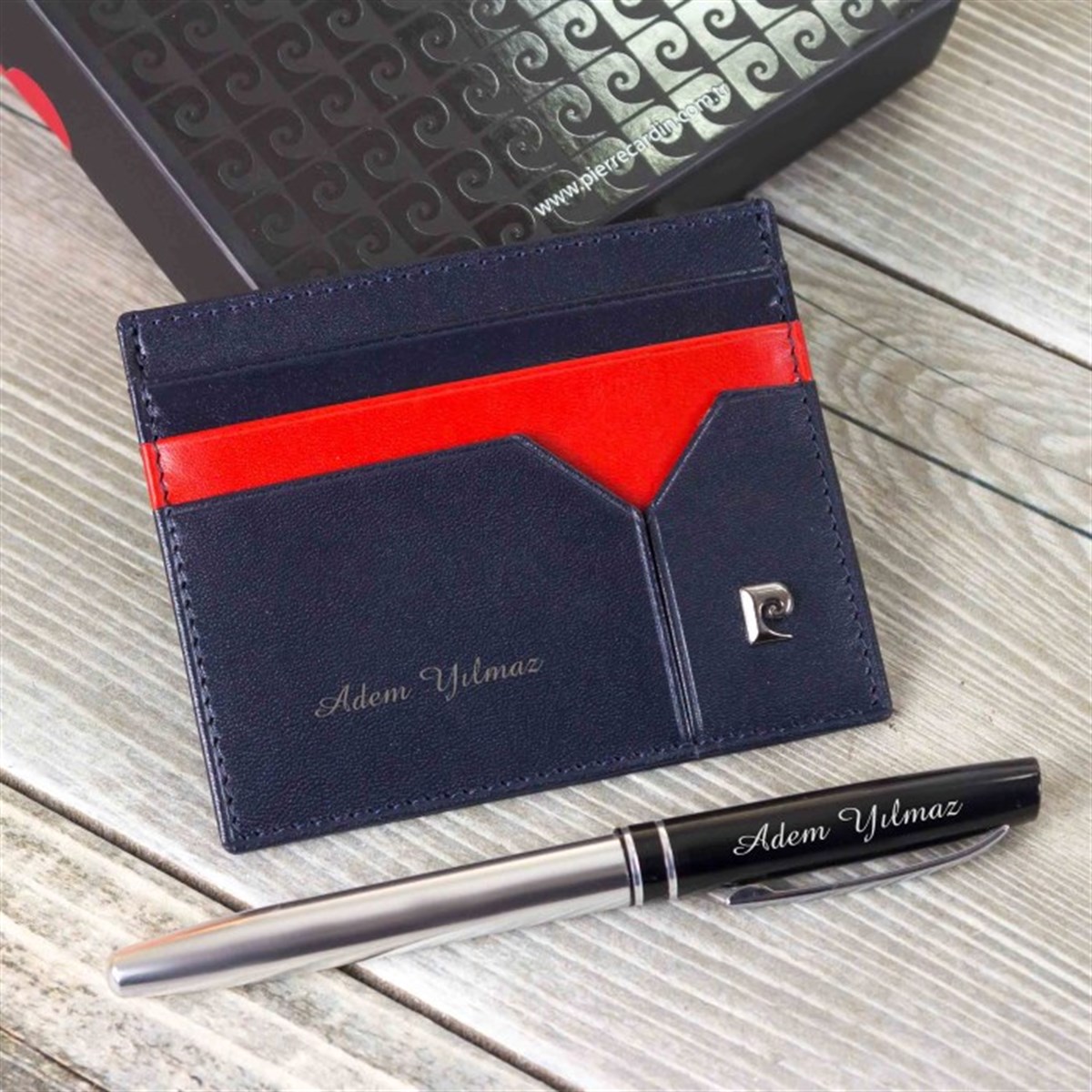 Pierre Cardin İsme Özel Kartlık Cüzdan Lacivert - Kırmızı P0242LK