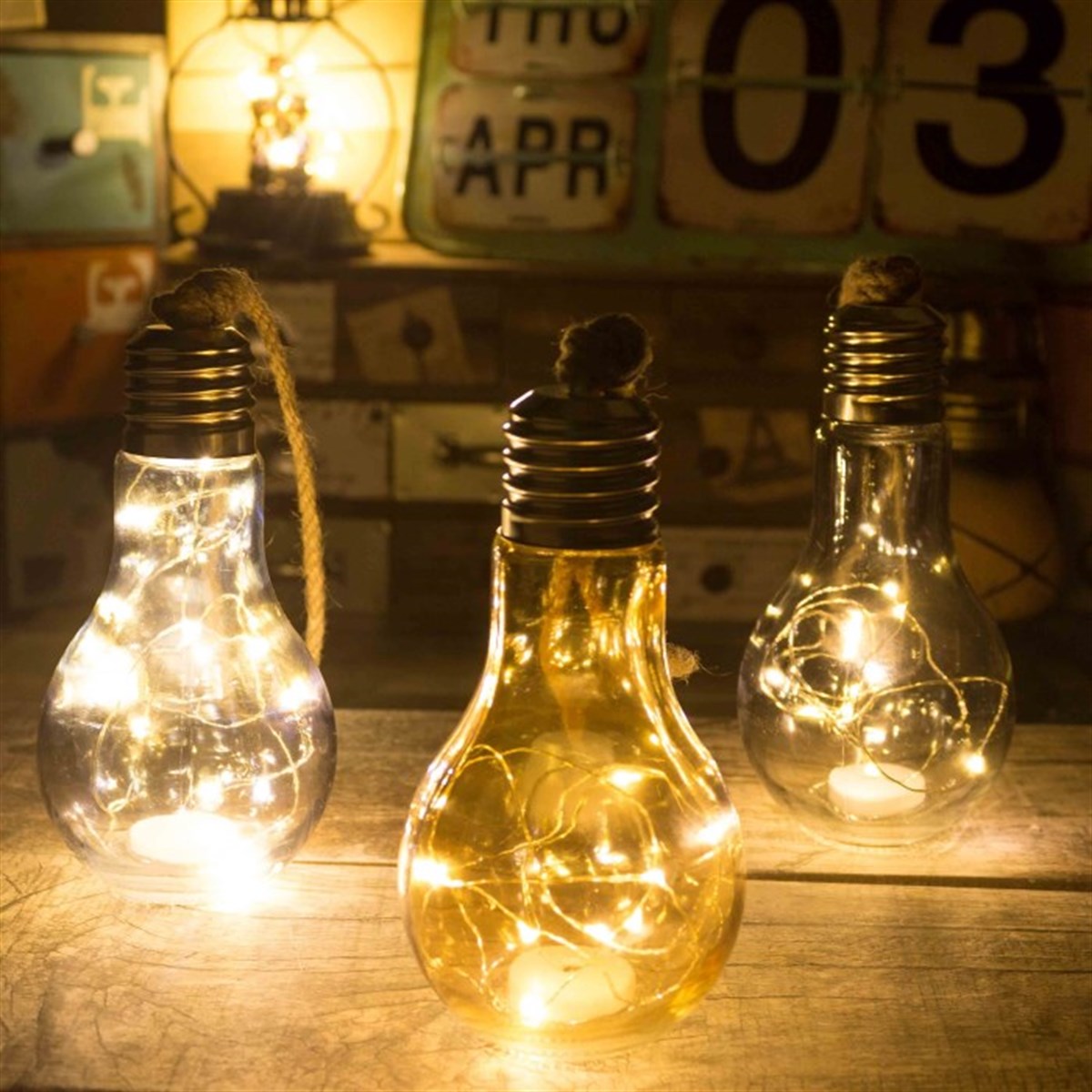 Retro Ampul Tasarımlı Ledli Lamba ve Biblo Orta Boy