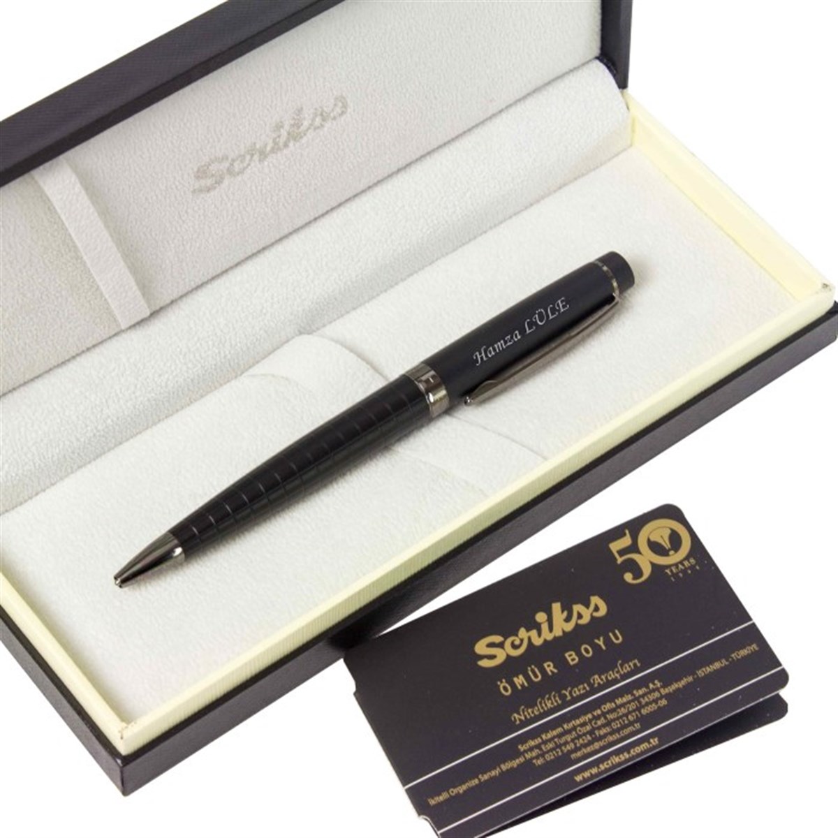 Scrikss Mat Siyah Kare Desenli İsme Özel Tükenmez Kalem (Honour38)