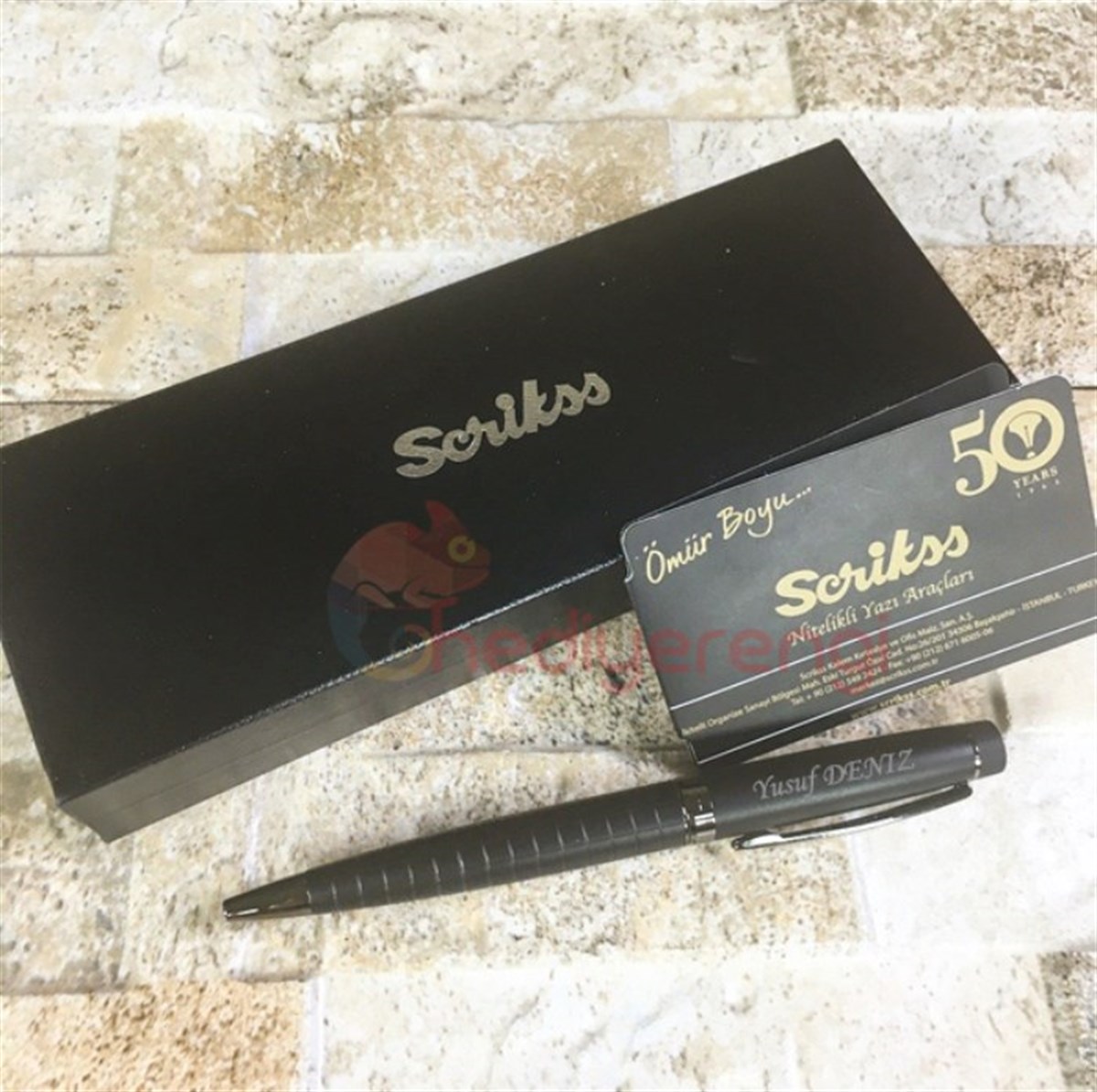 Scrikss Mat Siyah Kare Desenli İsme Özel Tükenmez Kalem (Honour38)