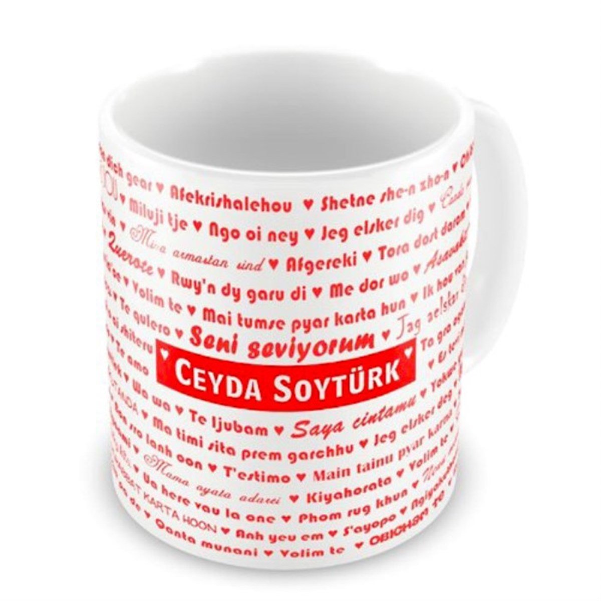Sevgiliye Hediye Kişiye Özel 100 Dilde Seni Seviyorum Kupa Bardak
