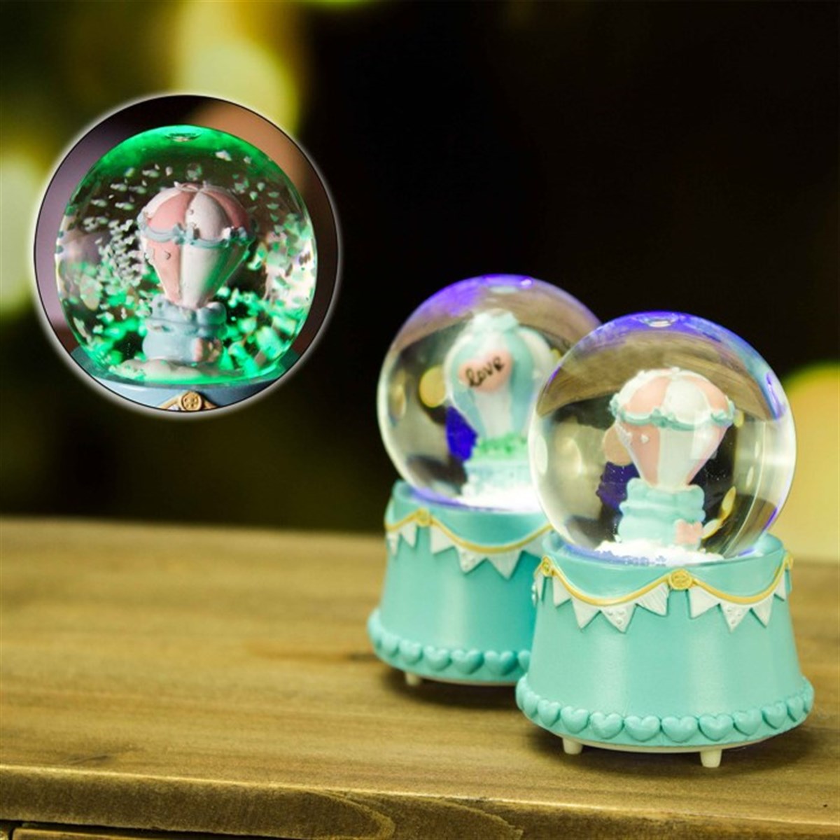 Uçan Balon Temalı Işıklı Kar Küresi Minik Boy