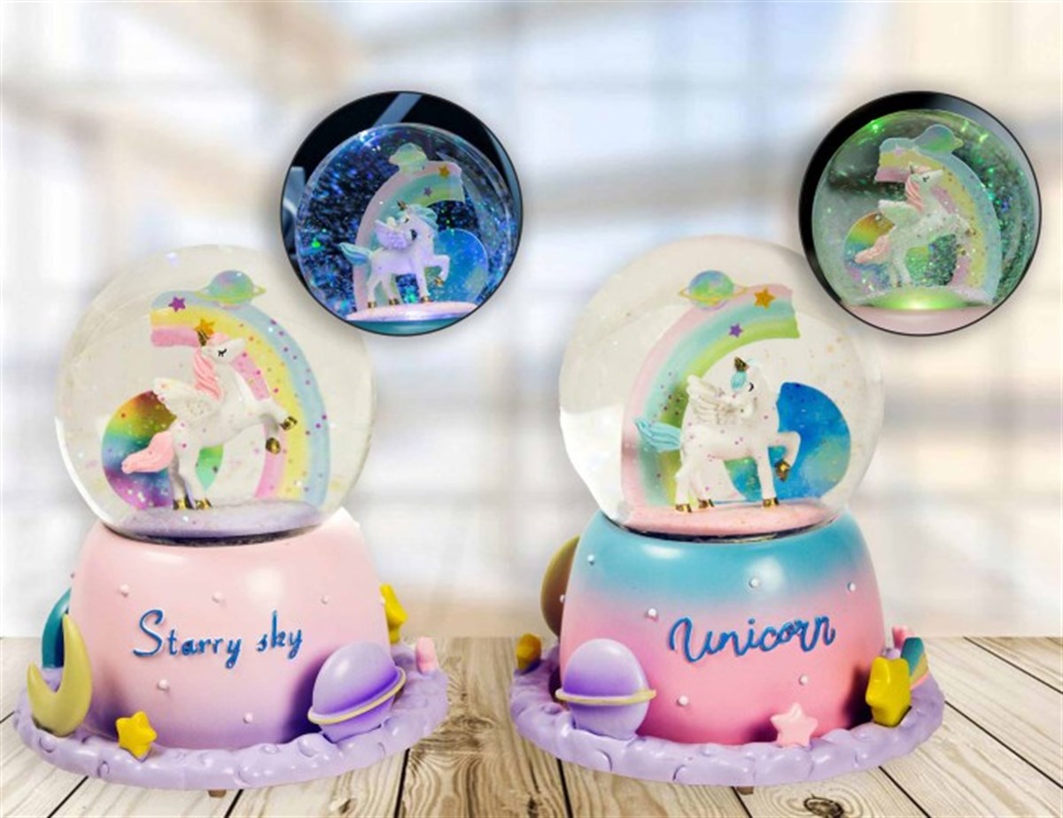 Unicorn Temalı 360 Derece Hareketli Işıklı Kar Küresi​ ve Müzik Kutusu​