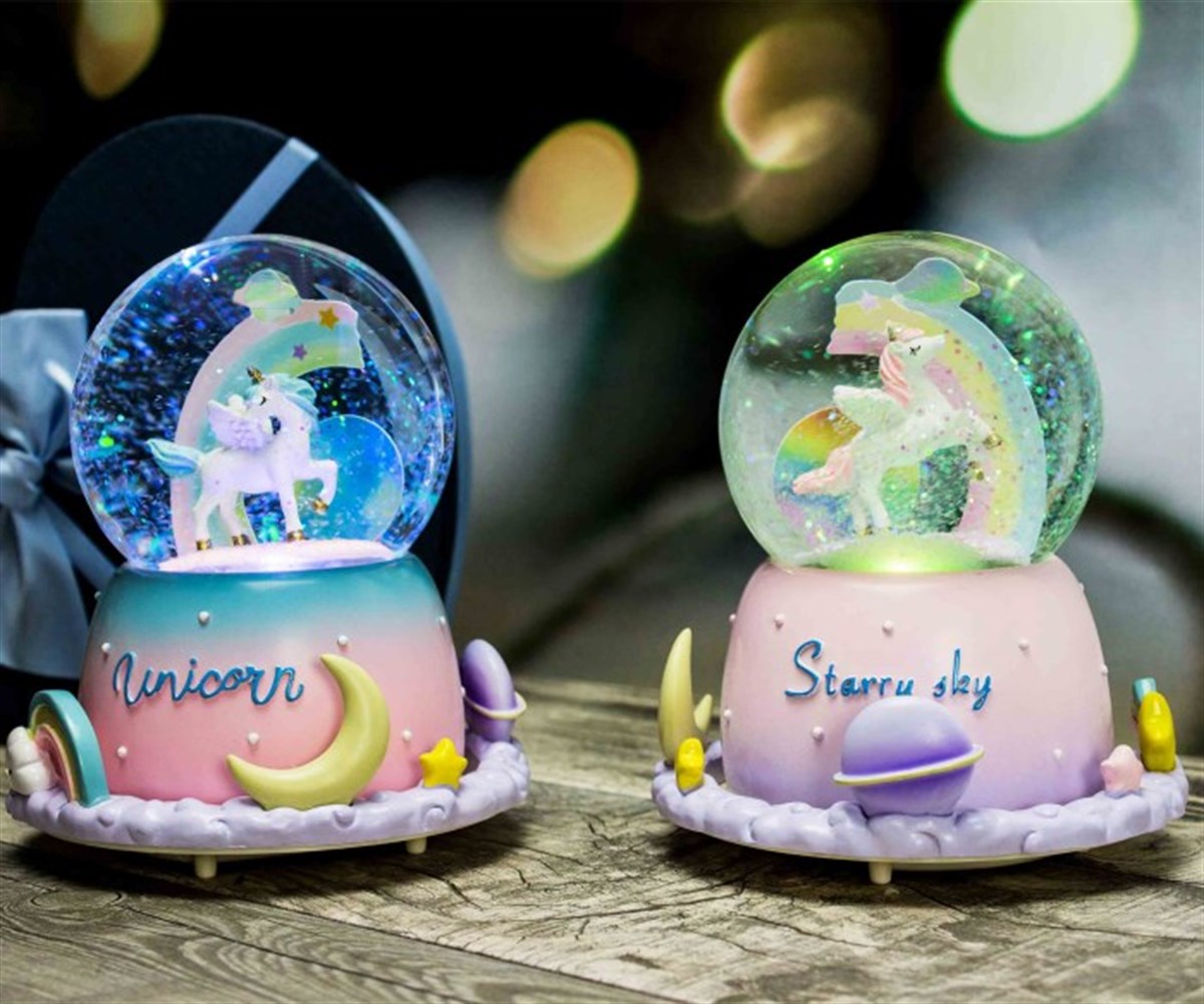 Unicorn Temalı 360 Derece Hareketli Işıklı Kar Küresi​ ve Müzik Kutusu​