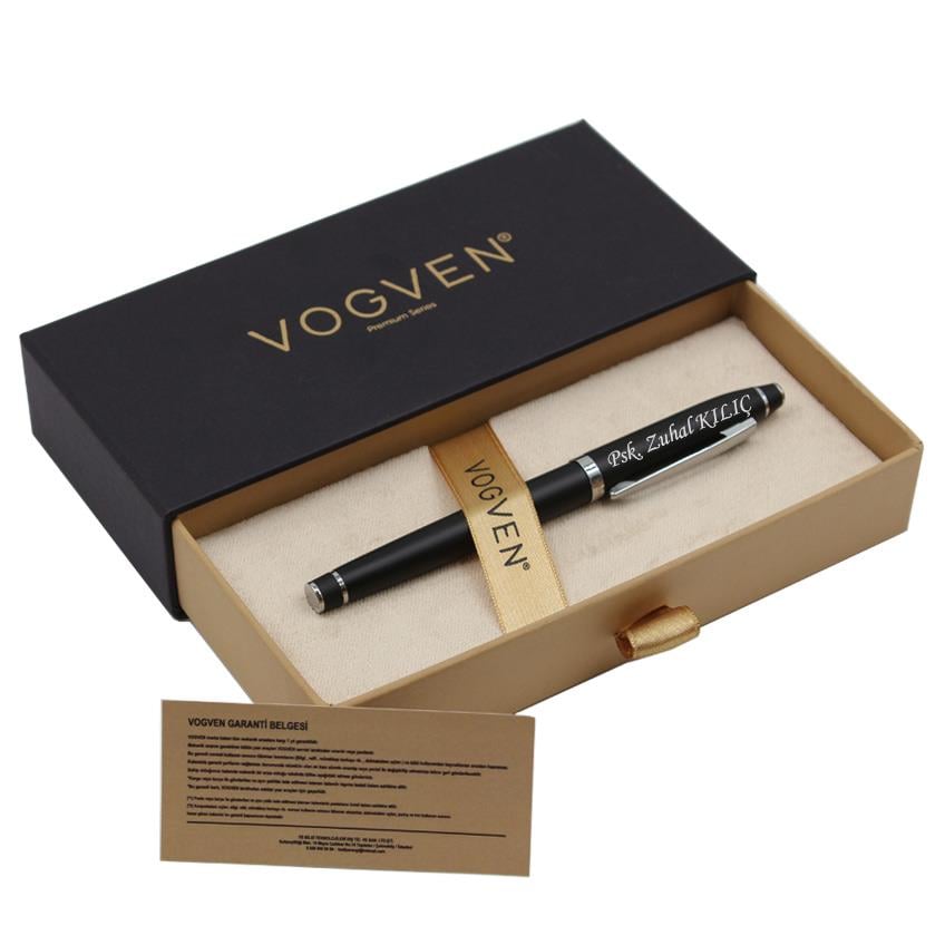 Vogven Marka İsme Özel Gümüş Detaylı Premium Roller Kalem