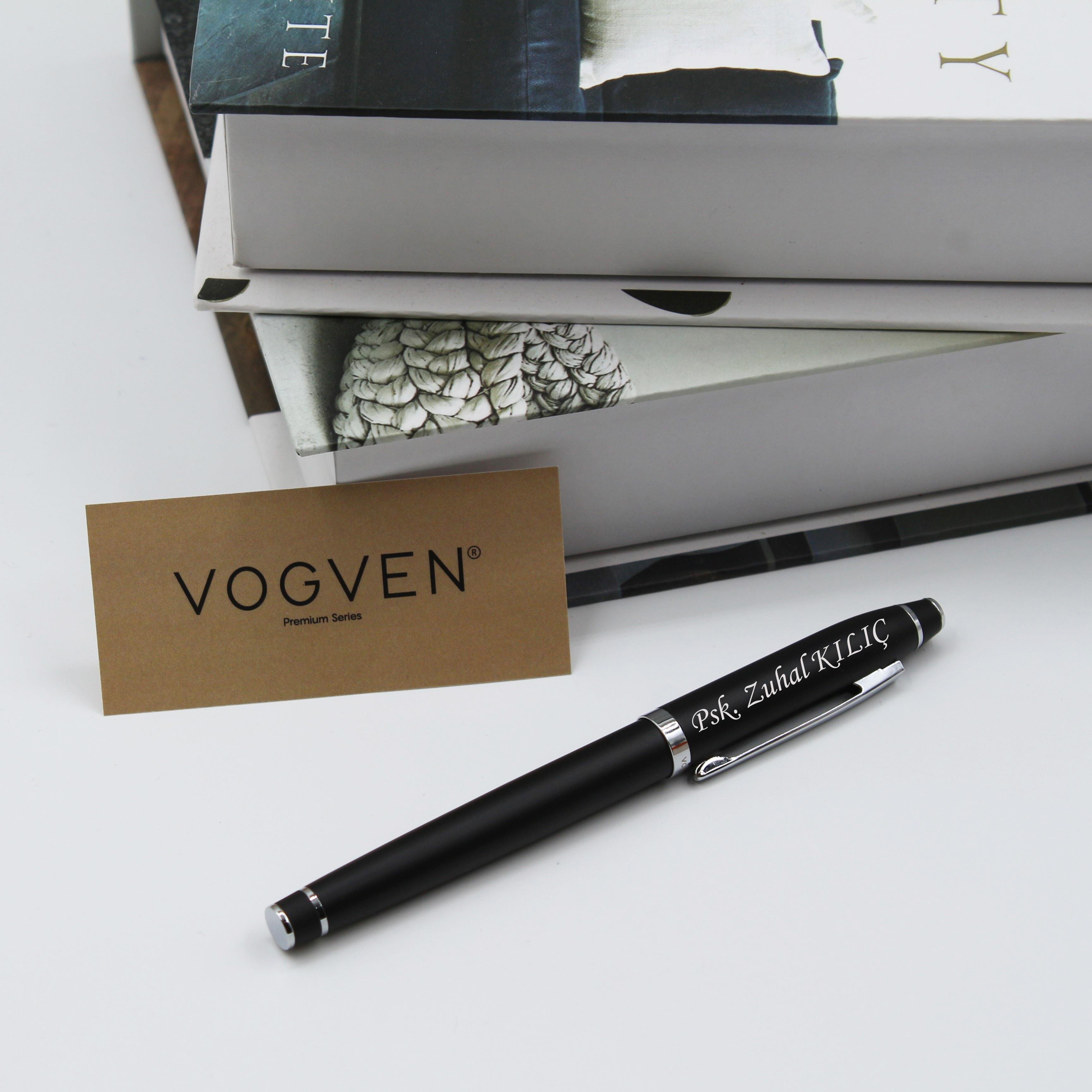 Vogven Marka İsme Özel Gümüş Detaylı Premium Roller Kalem
