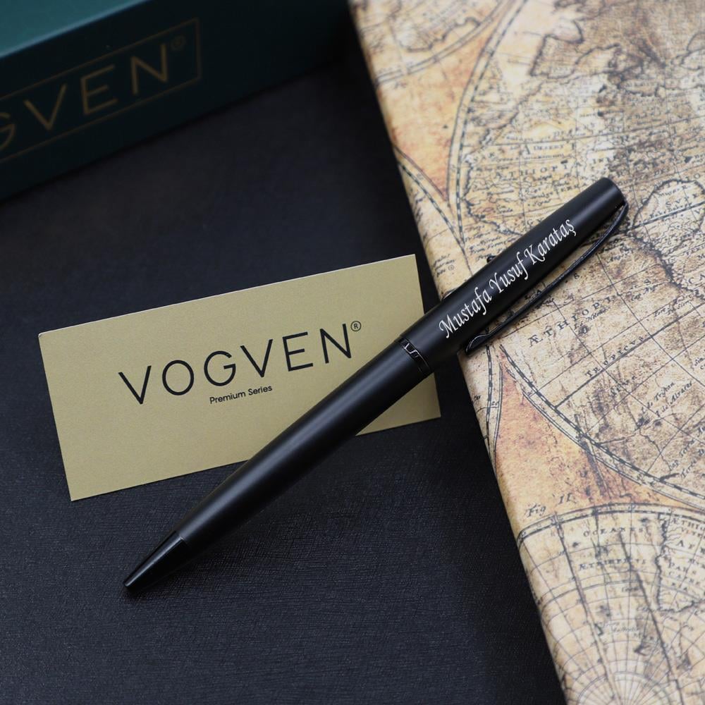 Vogven Marka İsme Özel Mat Siyah Premium Tükenmez Kalem