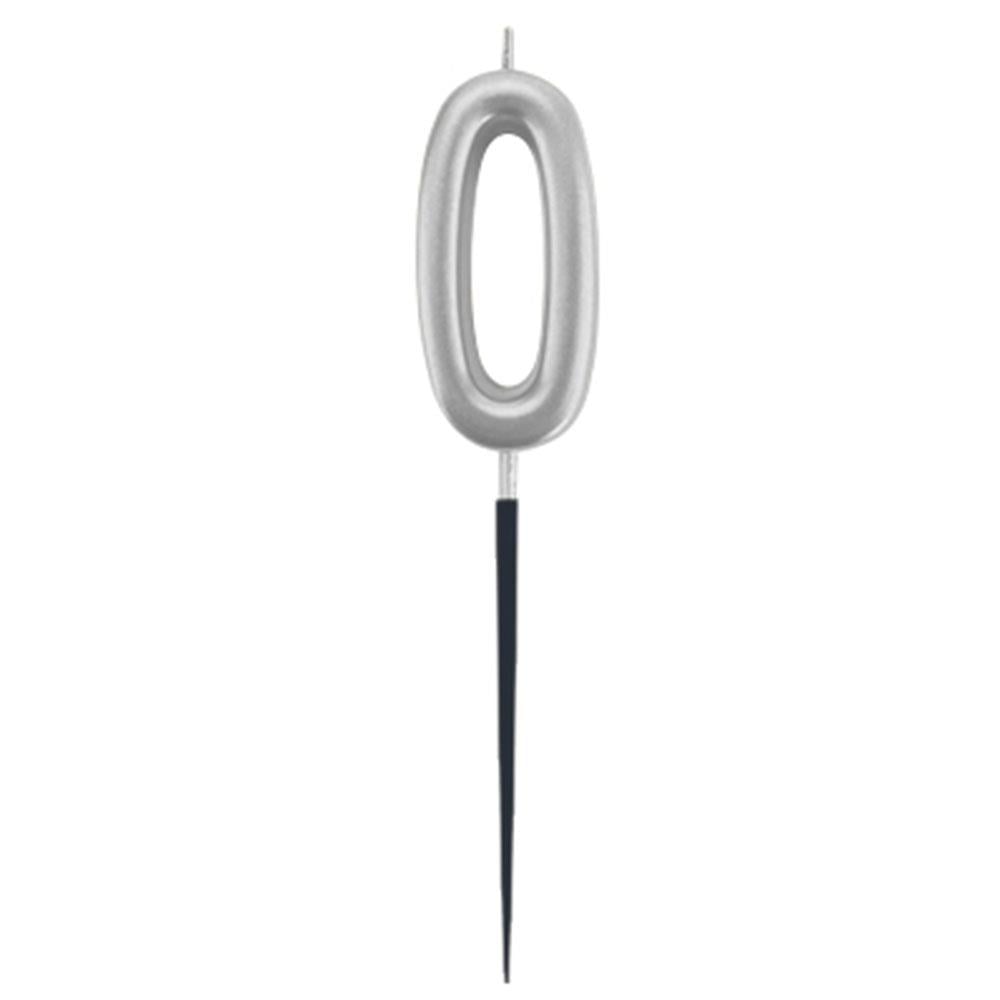 0 Rakam Gümüş Çubuk Mum 14 cm