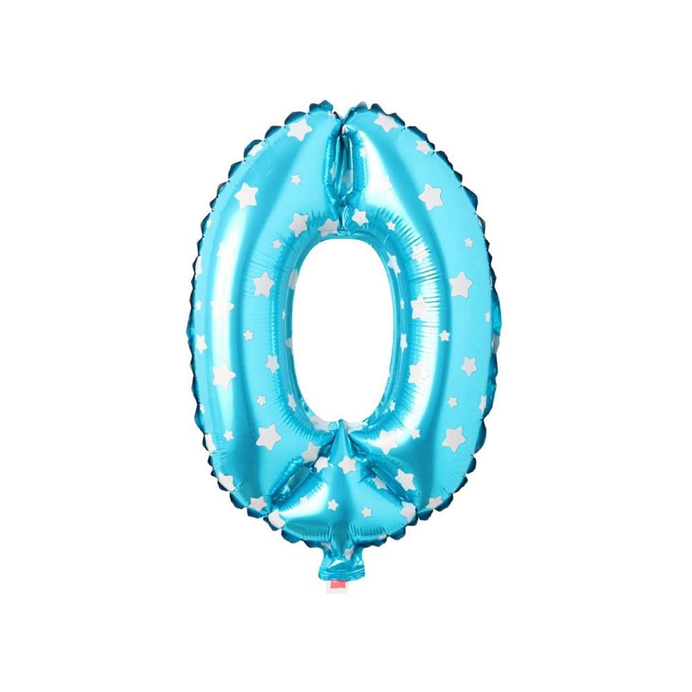 0 Rakam Mavi Yıldız Folyo Balon 40 cm