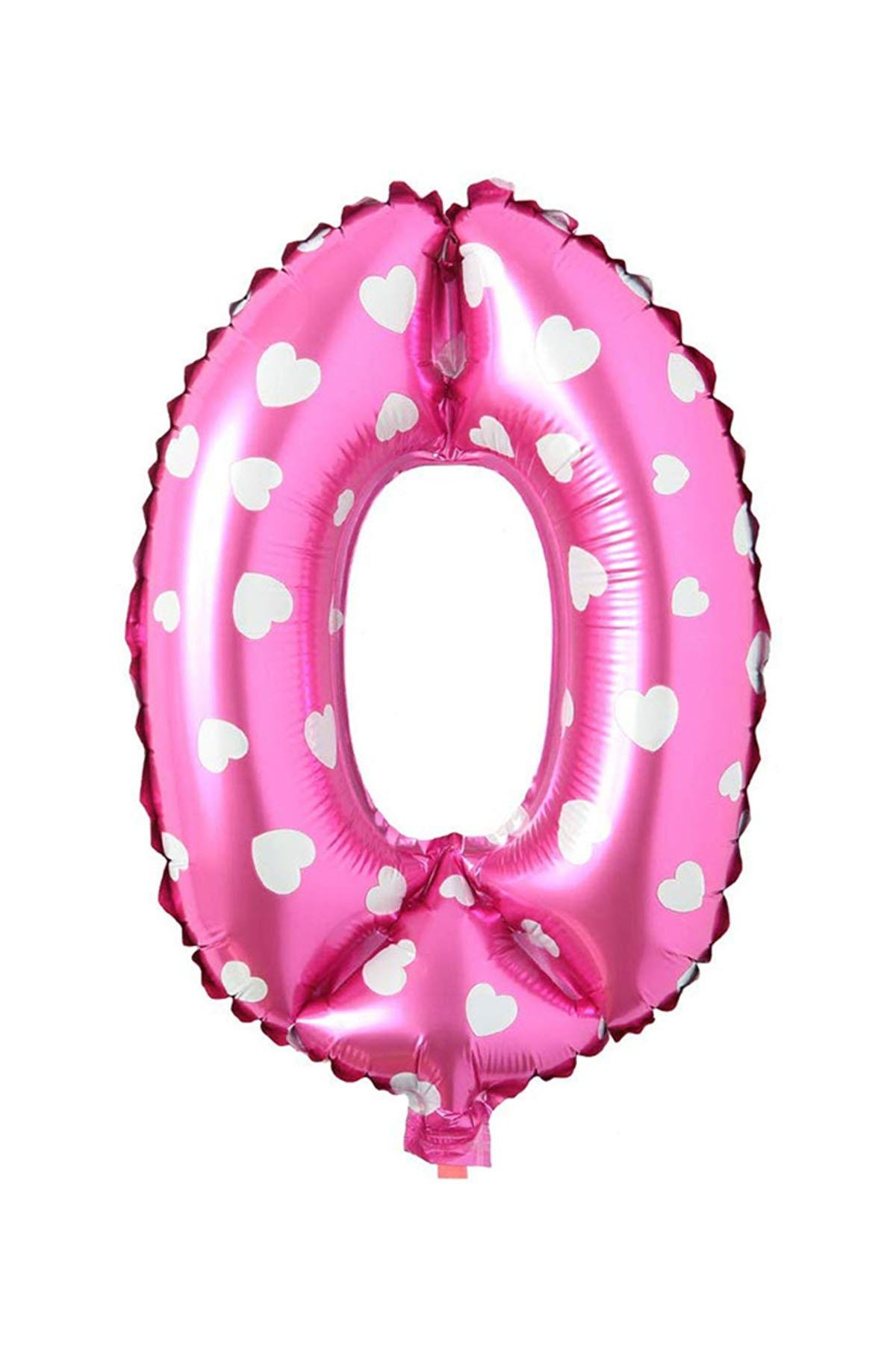 0 Rakam Pembe Kalp Folyo Balon 40 cm