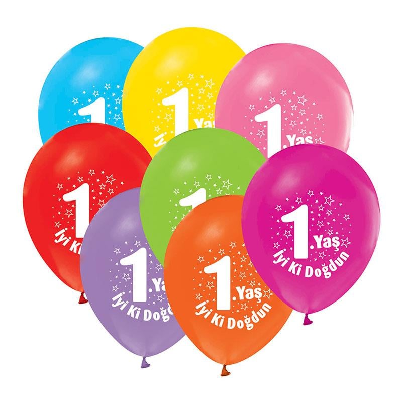 1.Yaş İyi ki Doğdun Baskılı Rengarenk Lateks Balon 10'lu
