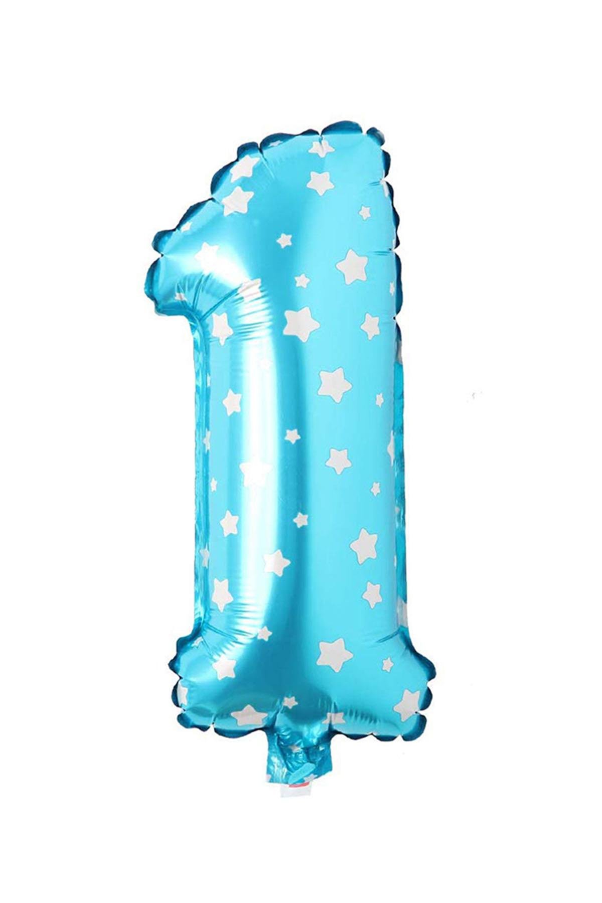 1 Rakam Mavi Yıldız Folyo Balon 40 cm