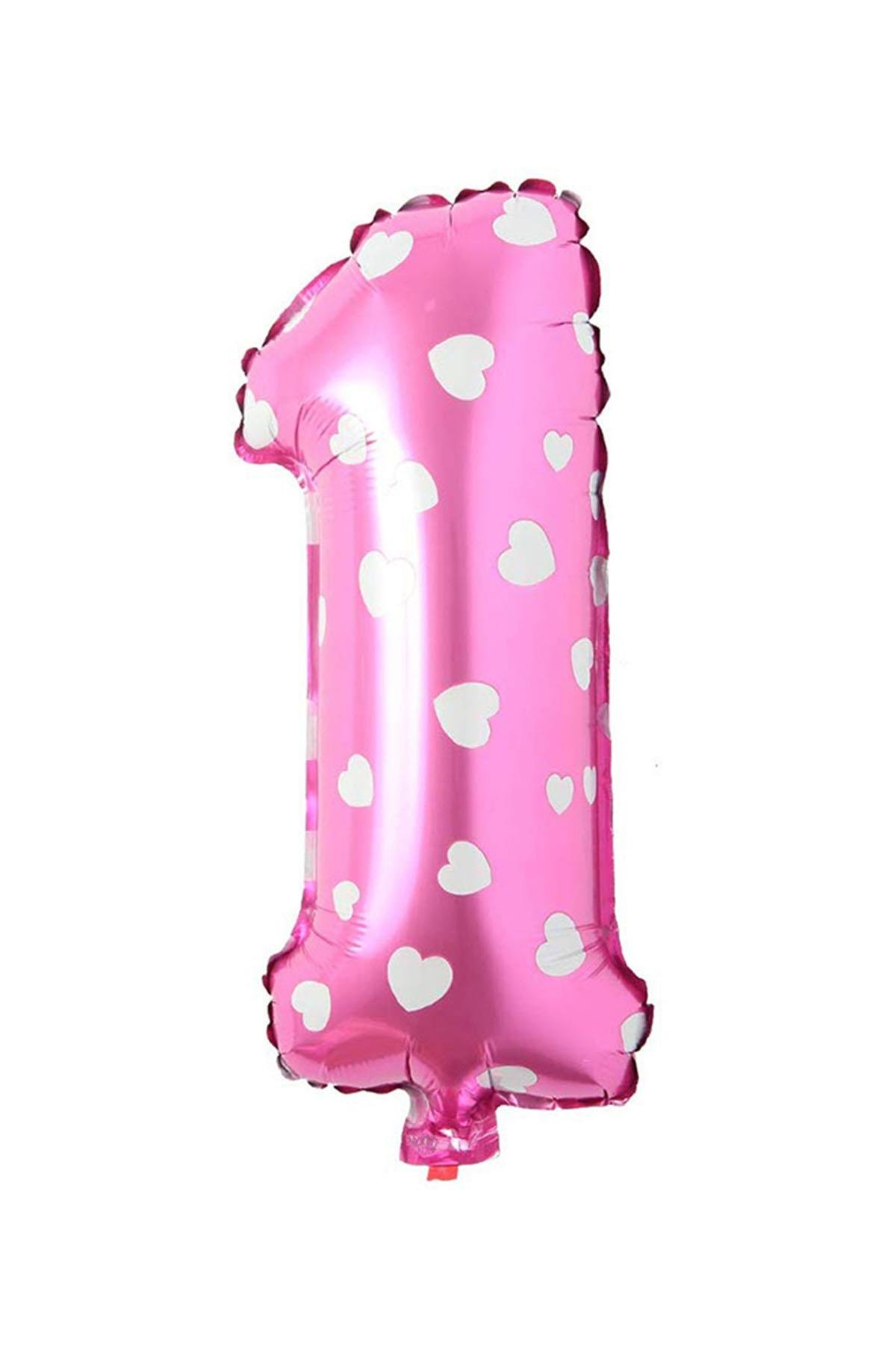 1 Rakam Pembe Kalp Folyo Balon 40 cm