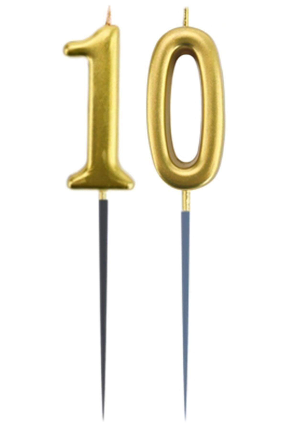 10.Yaş Rakam Altın Çubuk Mum 14 cm