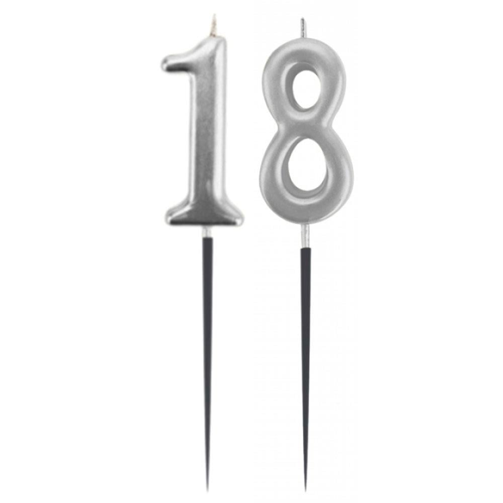 18.Yaş Rakam Gümüş Çubuk Mum 14 cm