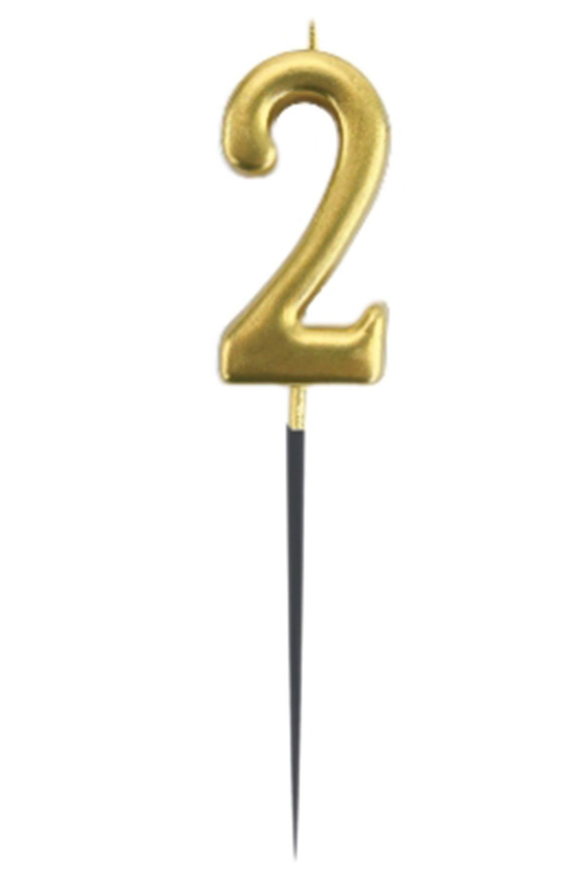 2 Rakam Altın Çubuk Mum 14 cm