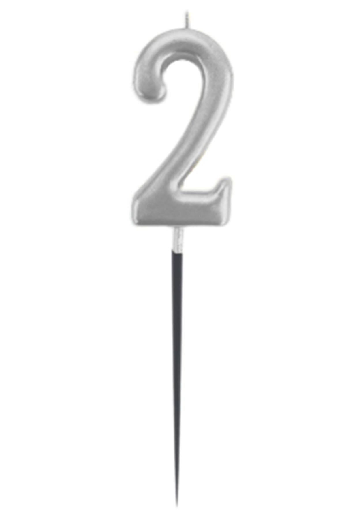 2 Rakam Gümüş Çubuk Mum 14 cm