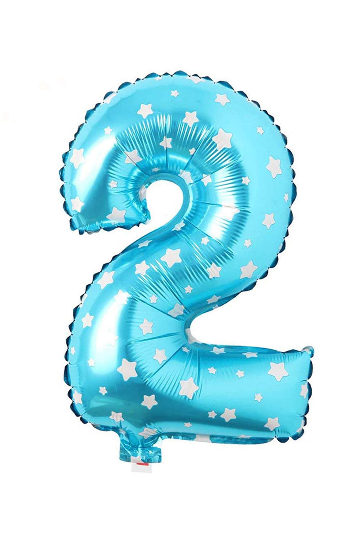 2 Rakam Mavi Yıldız Folyo Balon 40 cm