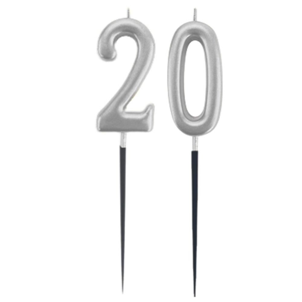 20.Yaş Rakam Gümüş Çubuk Mum 14 cm