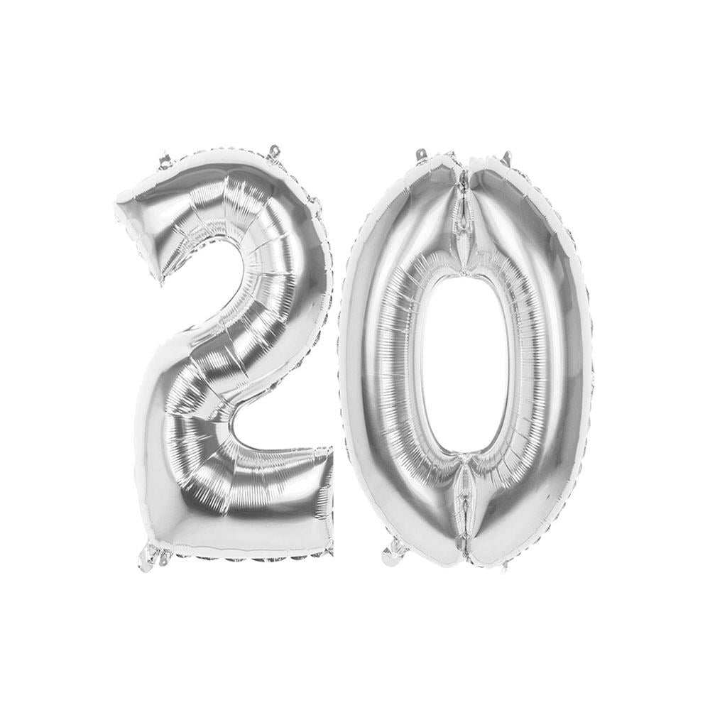 20.Yaş Folyo Balon Seti Gümüş 40 cm