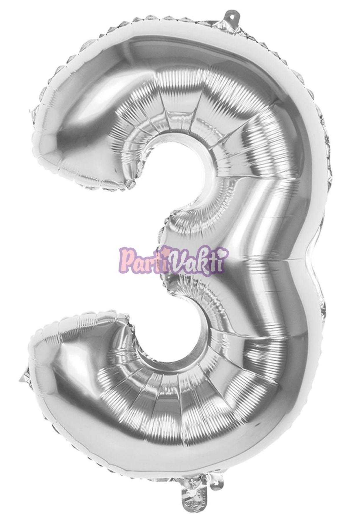 3 Rakam Gümüş Folyo Balon 100 cm