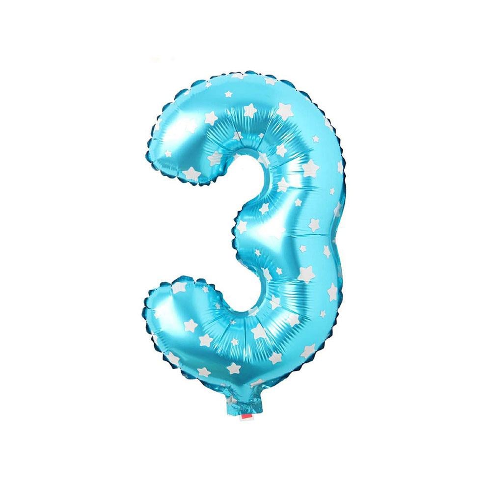 3 Rakam Mavi Yıldız Folyo Balon 40 cm