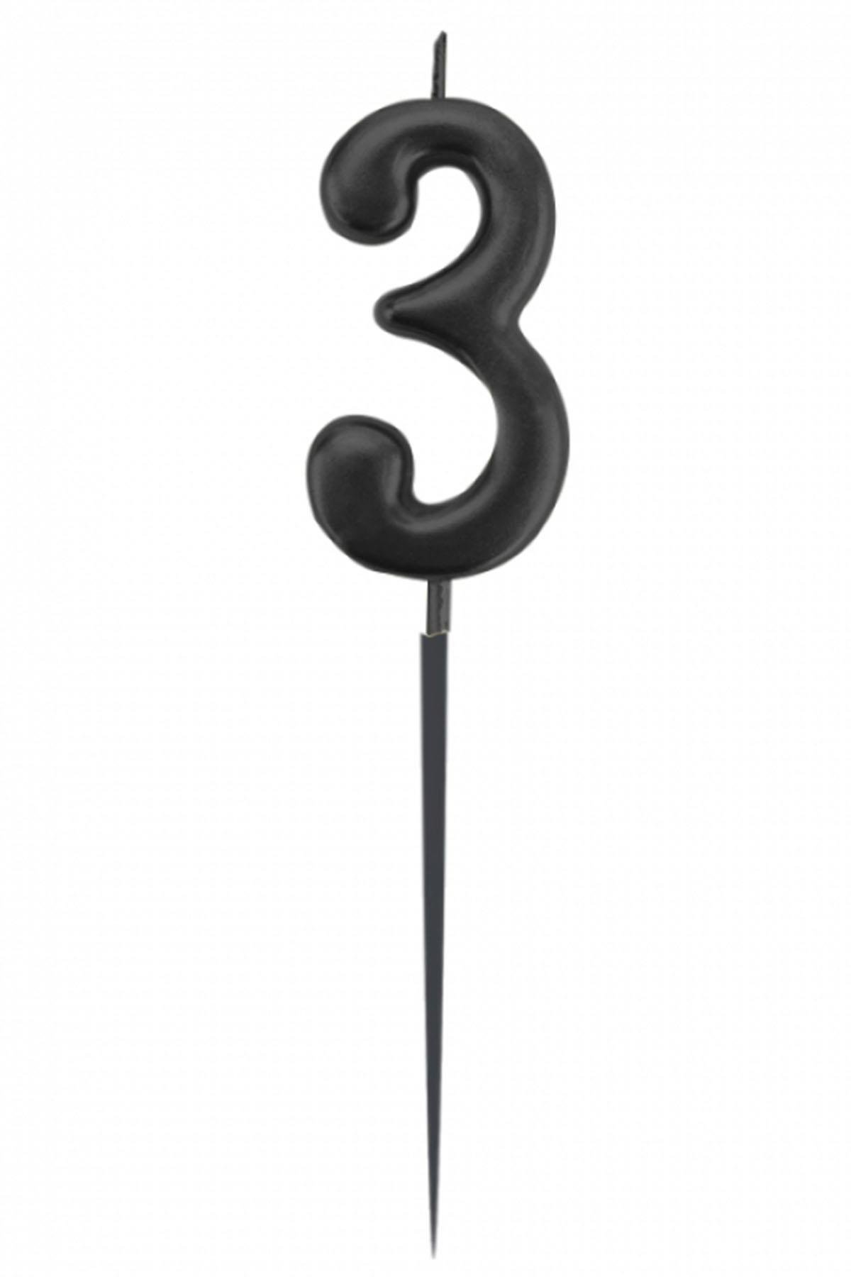 3 Rakam Siyah Çubuk Mum 14 cm