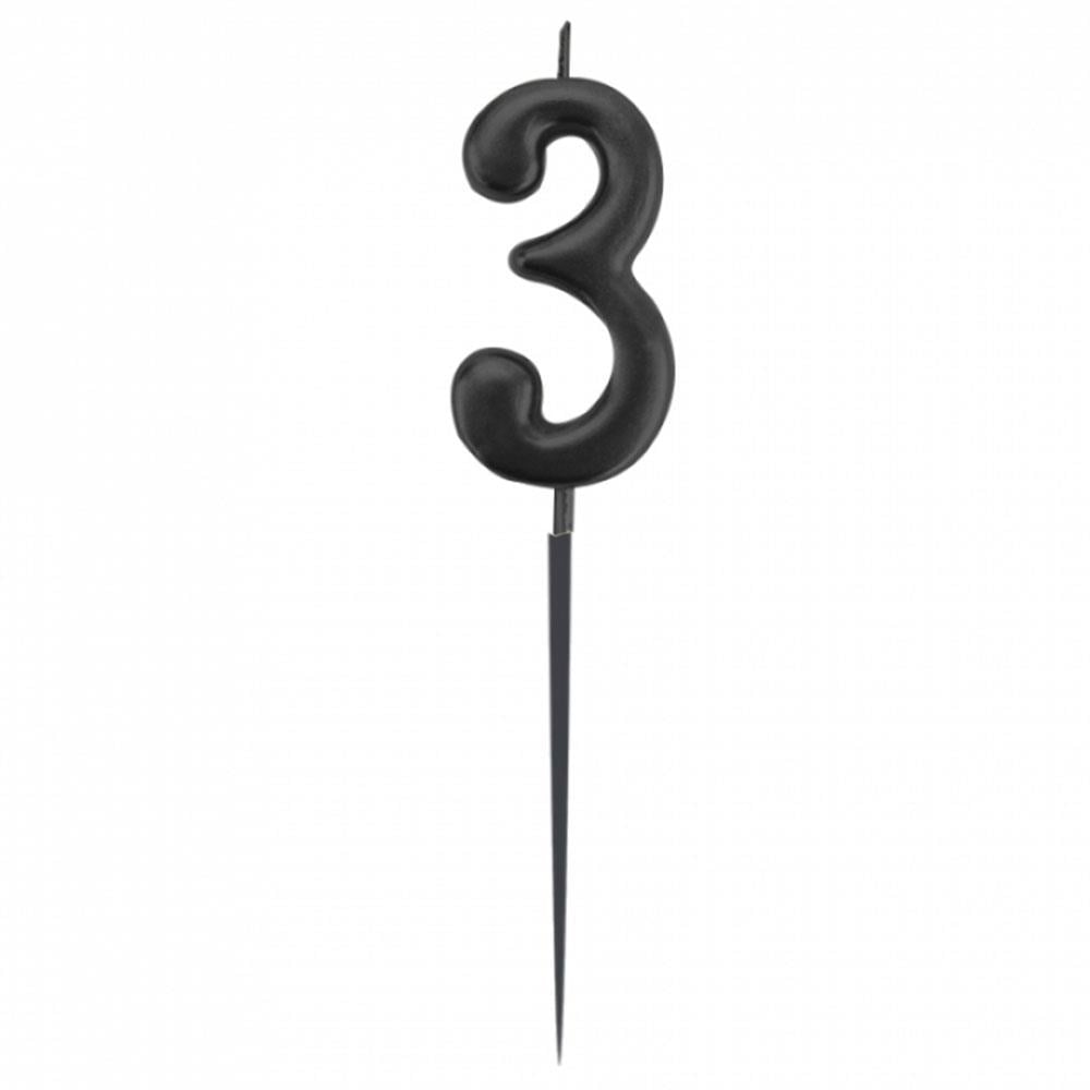 3 Rakam Siyah Çubuk Mum 14 cm