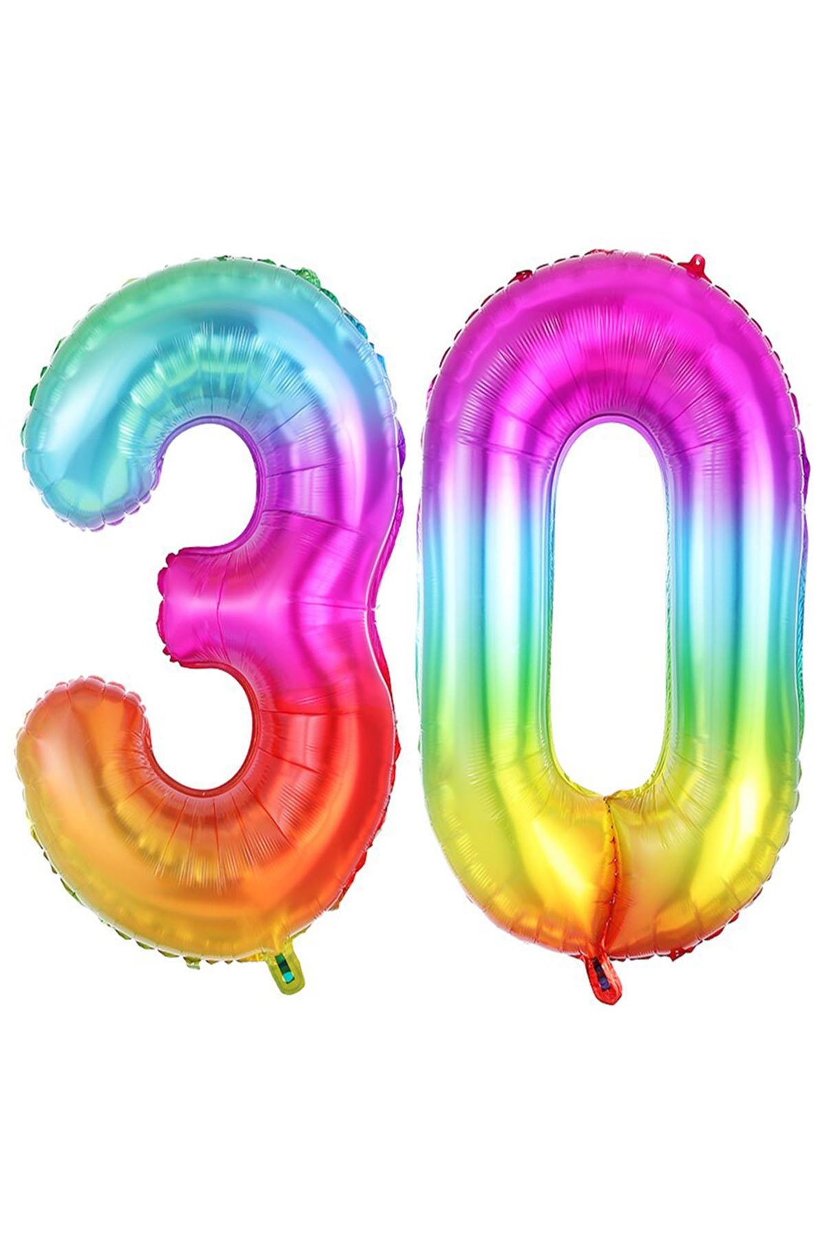 30.Yaş Folyo Balon Seti Gökkuşağı 100 cm