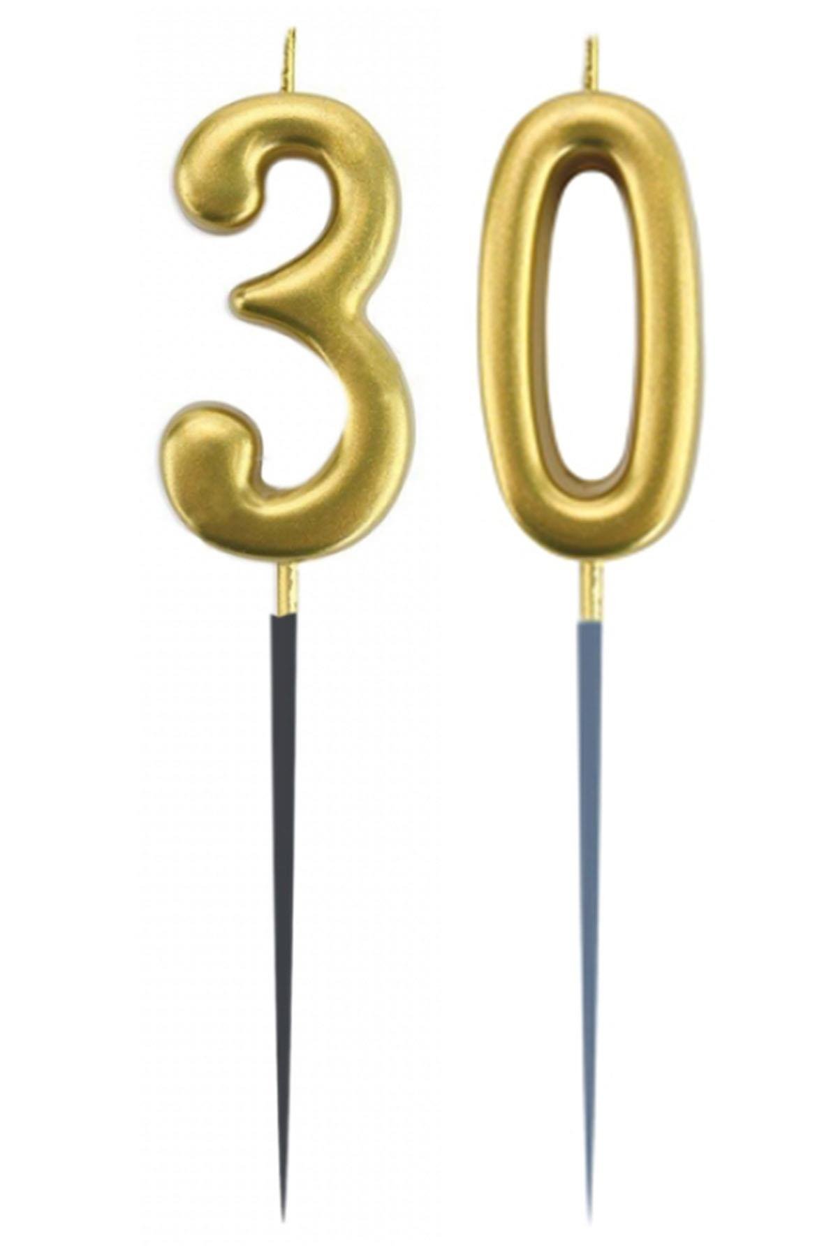30.Yaş Rakam Altın Çubuk Mum 14 cm