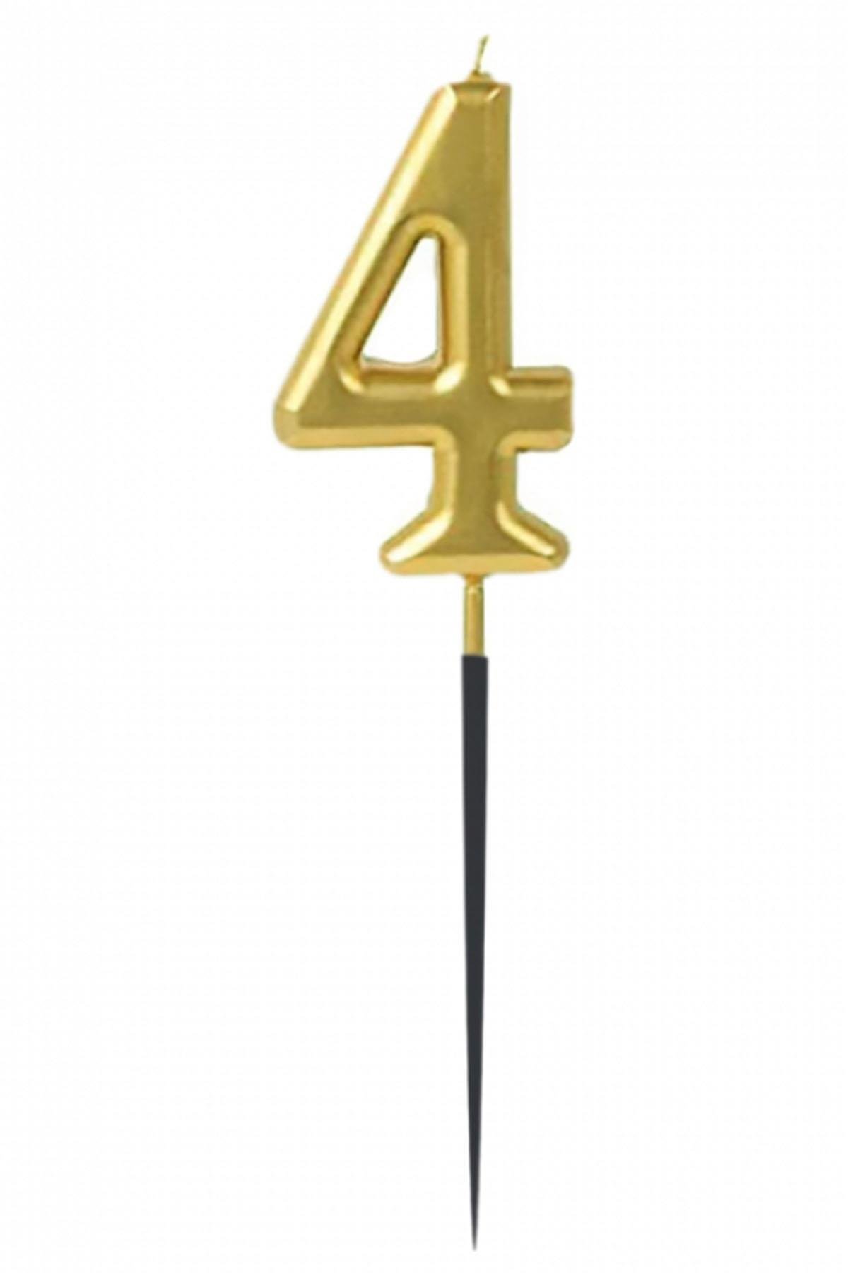 4 Rakam Altın Çubuk Mum 14 cm