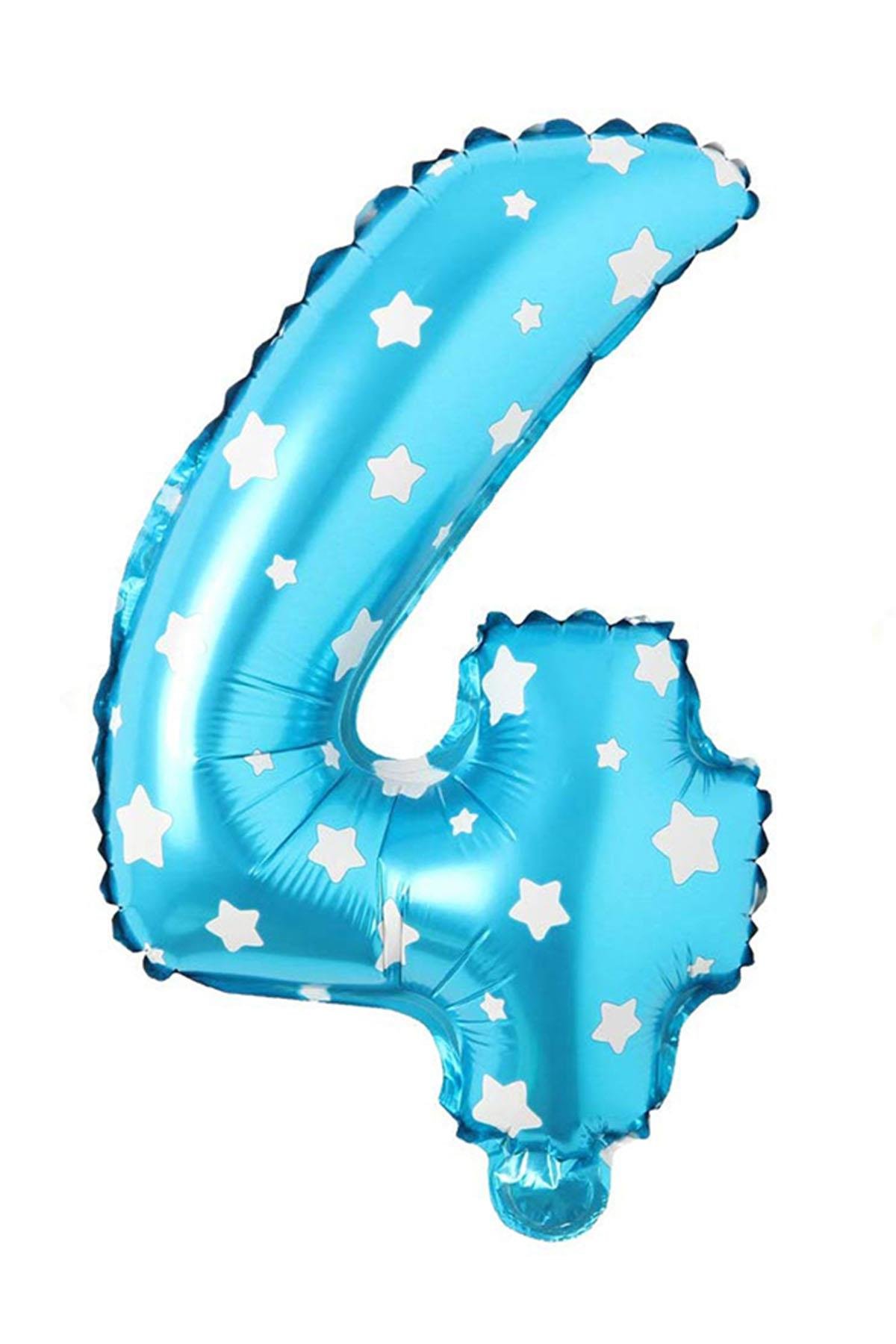4 Rakam Mavi Yıldız Folyo Balon 70 cm