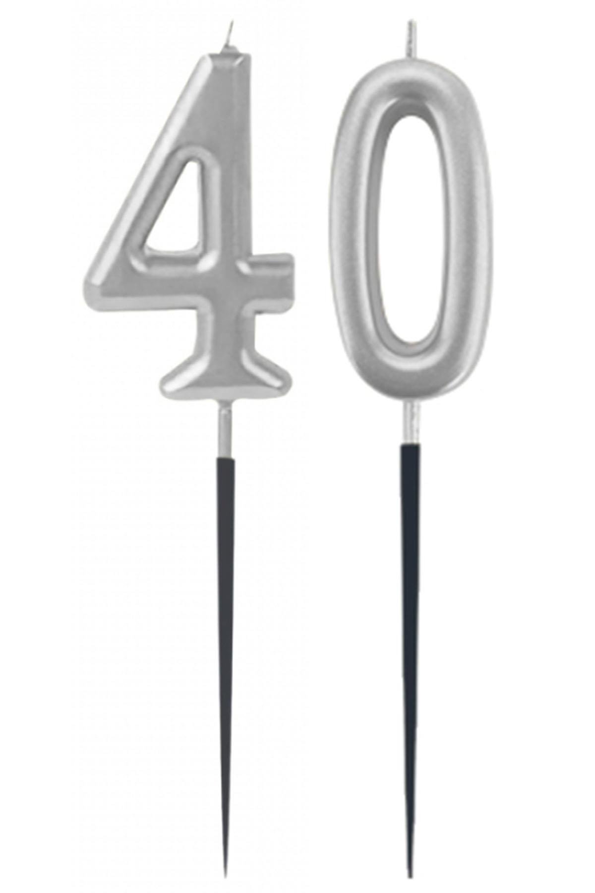40.Yaş Rakam Gümüş Çubuk Mum 14 cm